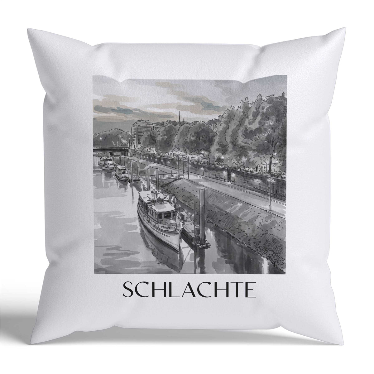 Schlachte Kissenhülle - Zierkissen Bezug - Bremen - Deutschland Kissen bzw. Kissenbezug im Aquarell Schwarz-Weiß Stil - favplace