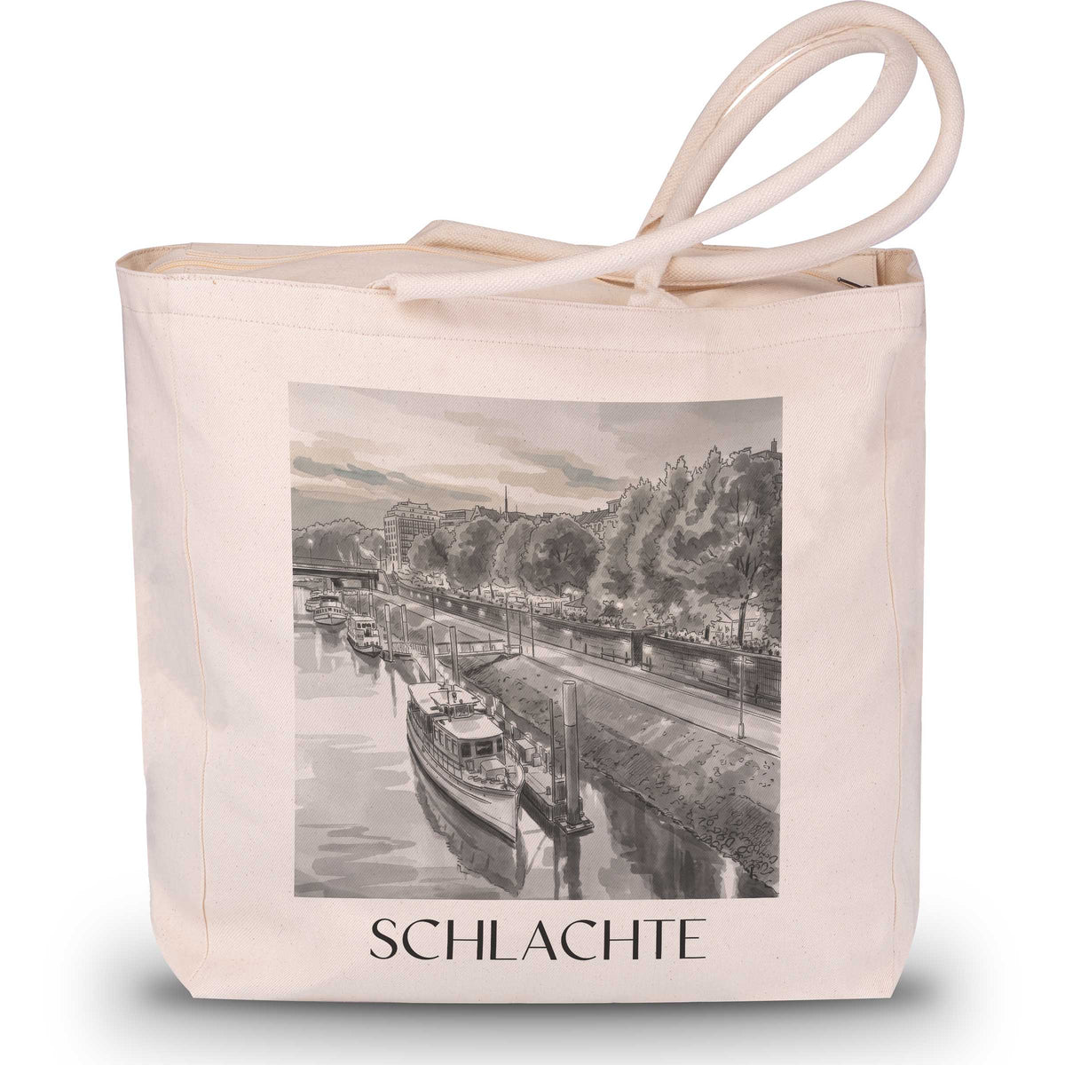 Schlachte Shopping Tasche - Bremen - Deutschland Tote Bag - Einkaufstasche im Aquarell Schwarz-Weiß Stil - favplace