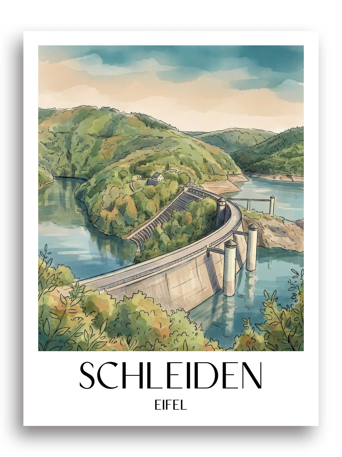 schleiden-eifel-deutschland-poster-aquarell