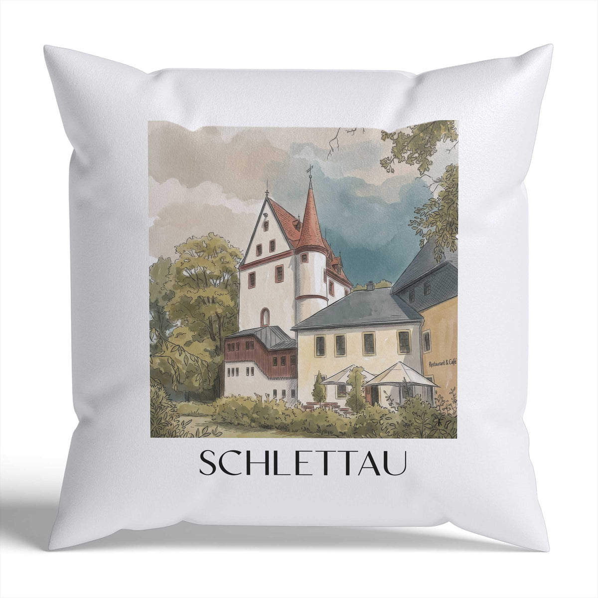 Schlettau Kissenhülle - Zierkissen Bezug - Erzgebirge - Deutschland Kissen bzw. Kissenbezug im Aquarell Stil - favplace