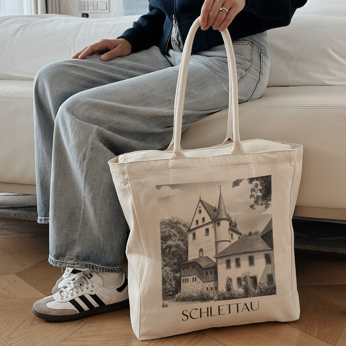 schlettau-erzgebirge-deutschland-einkaufstasche-aquarell-schwarz-weiss