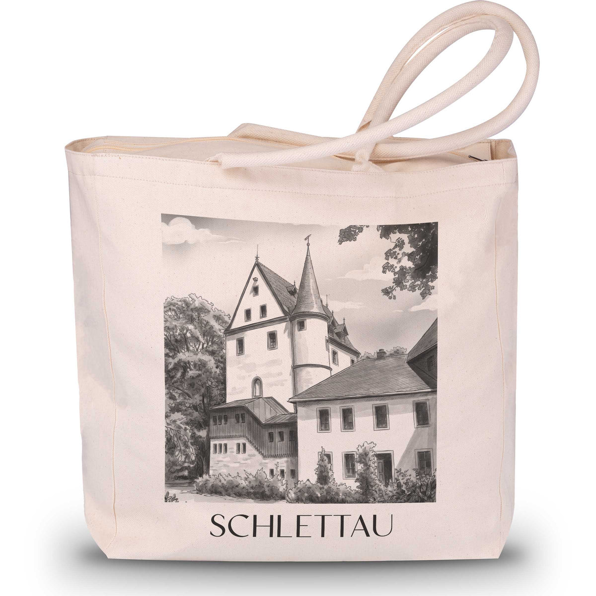 Schlettau Shopping Tasche - Erzgebirge - Deutschland Tote Bag - Einkaufstasche im Aquarell Schwarz-Weiß Stil - favplace