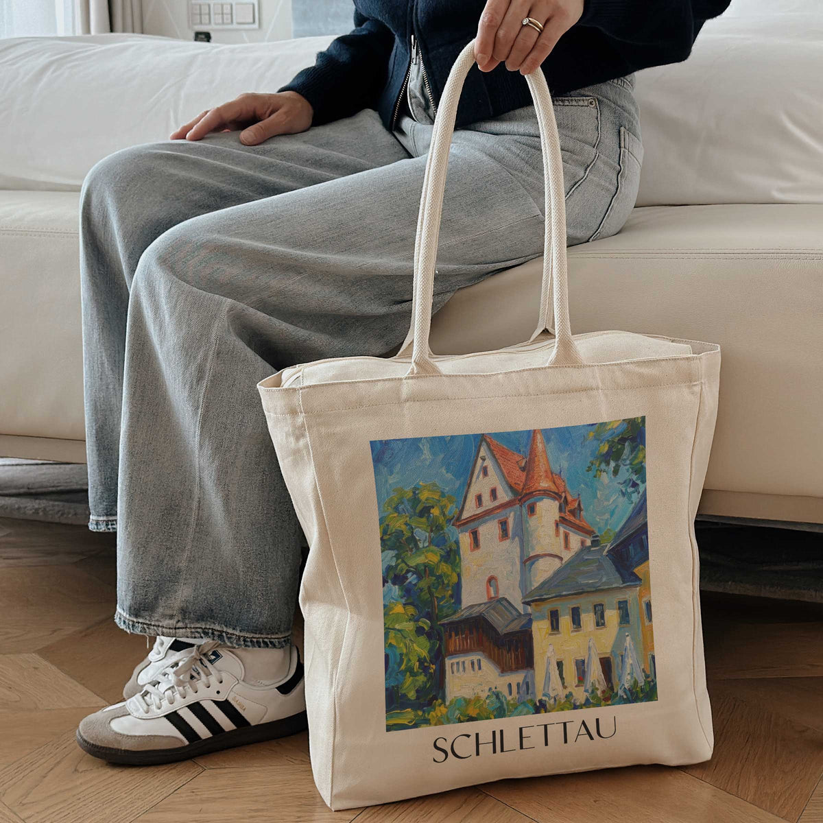 schlettau-erzgebirge-deutschland-einkaufstasche-oil-painting-oelgemaelde