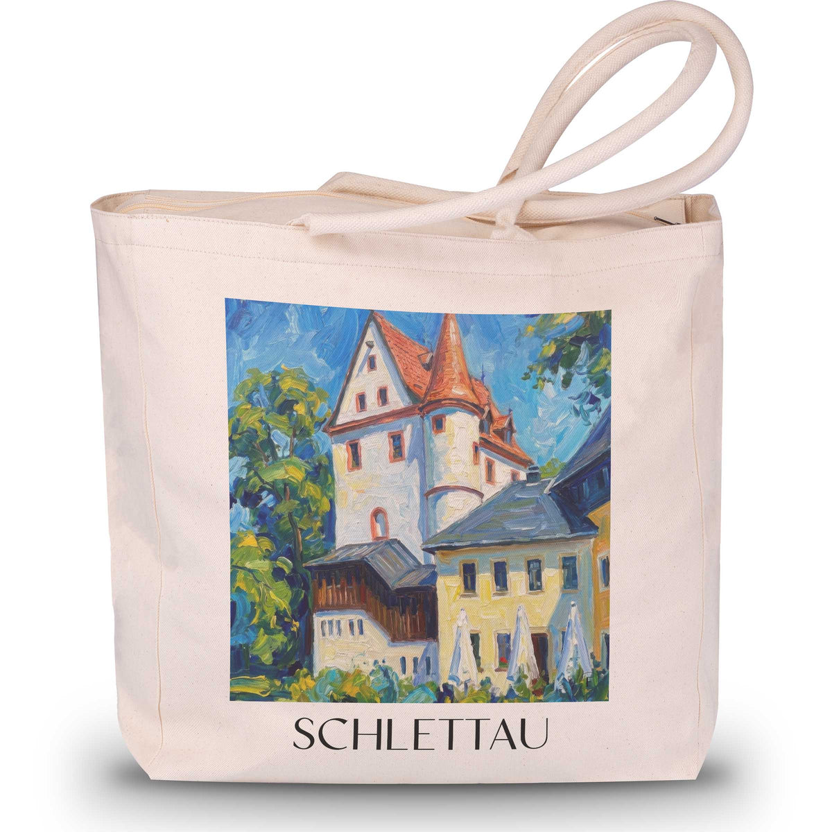 Schlettau Shopping Tasche - Erzgebirge - Deutschland Tote Bag - Einkaufstasche im Ölgemälde Stil - favplace