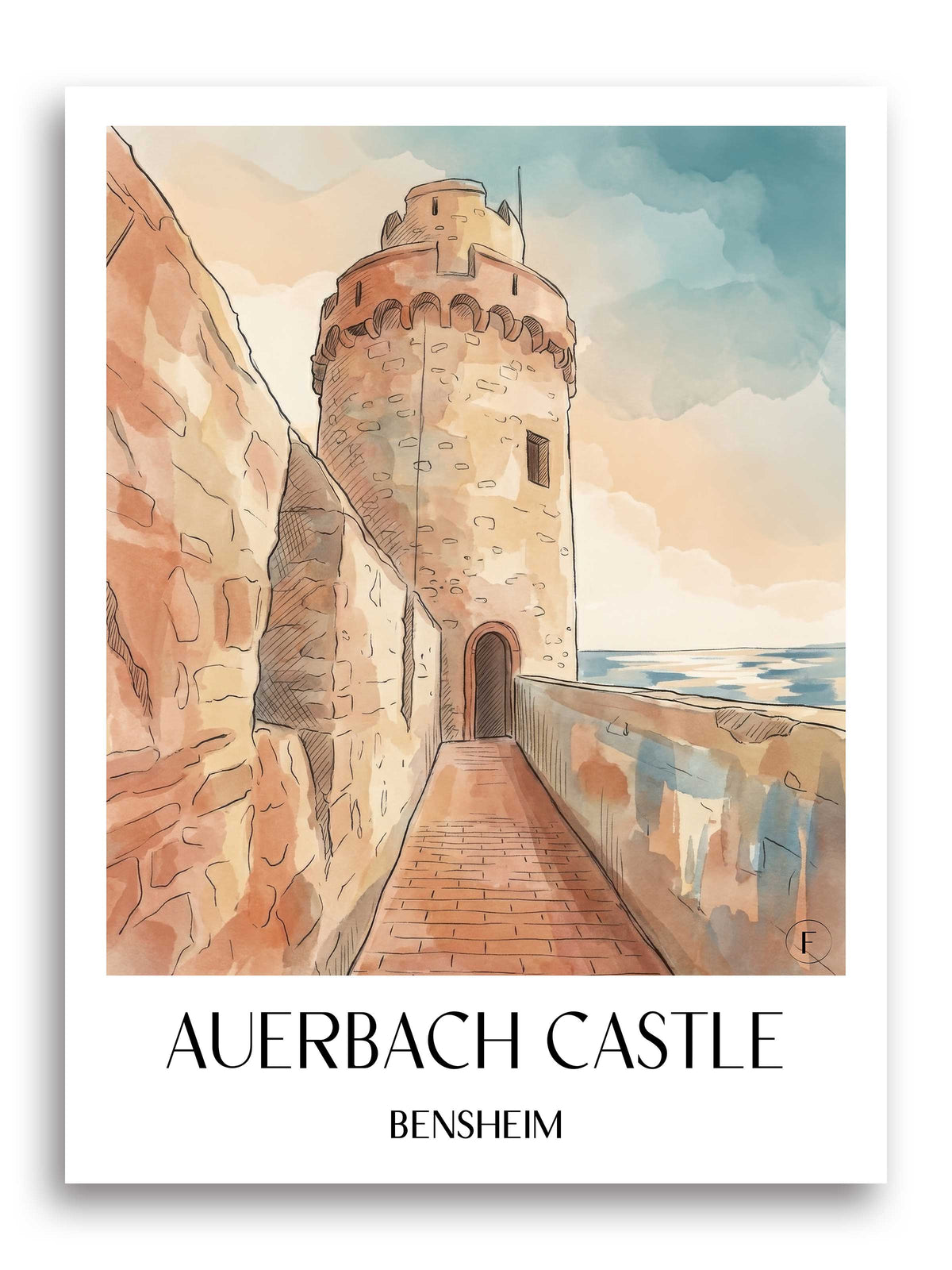 Schloß Auerbach Poster - Bensheim - Deutschland Kunstdruck - Aquarell von A4 bis A1 - favplace