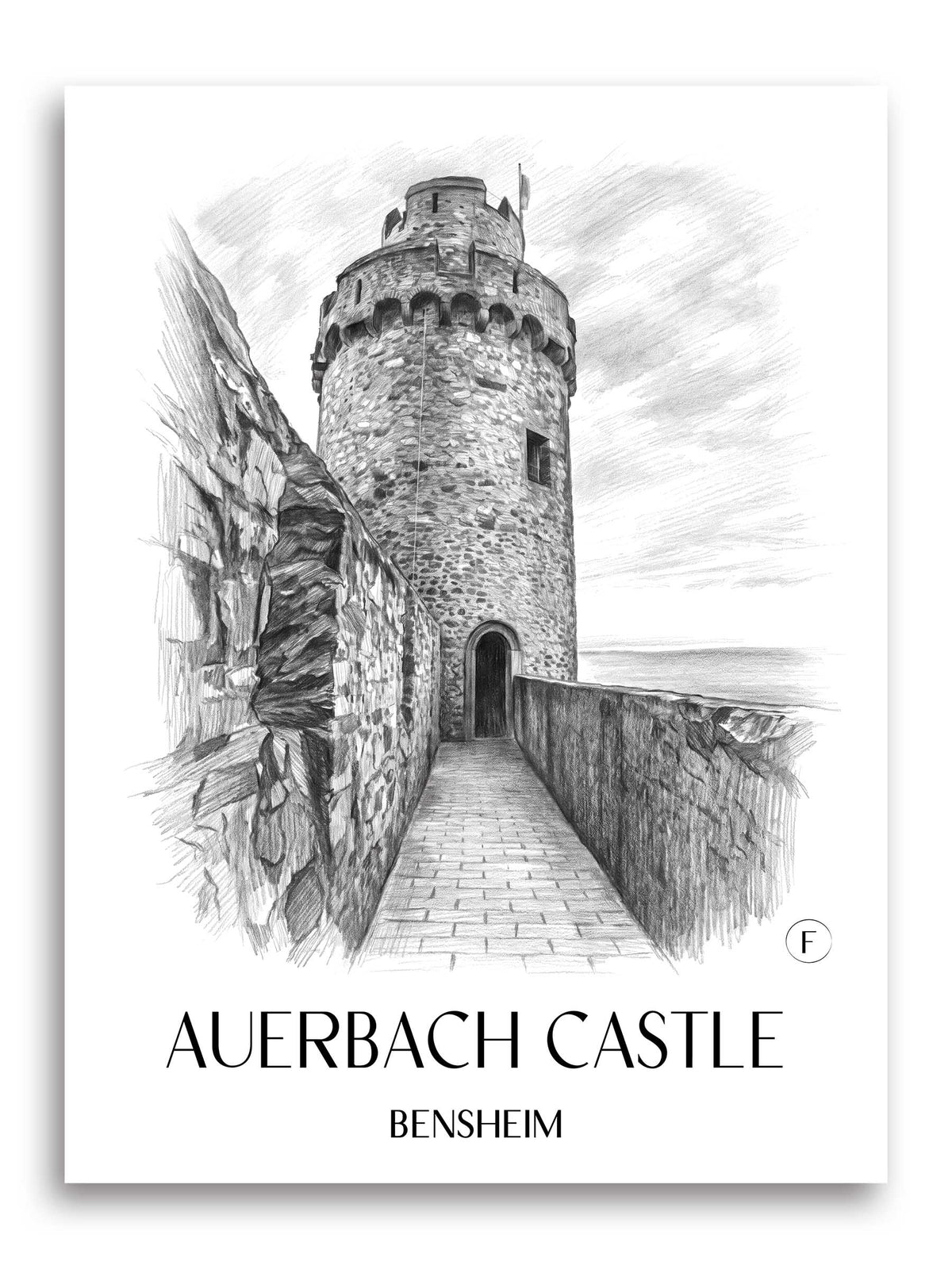 Schloß Auerbach Poster - Bensheim - Deutschland Kunstdruck - Zeichnung von A4 bis A1