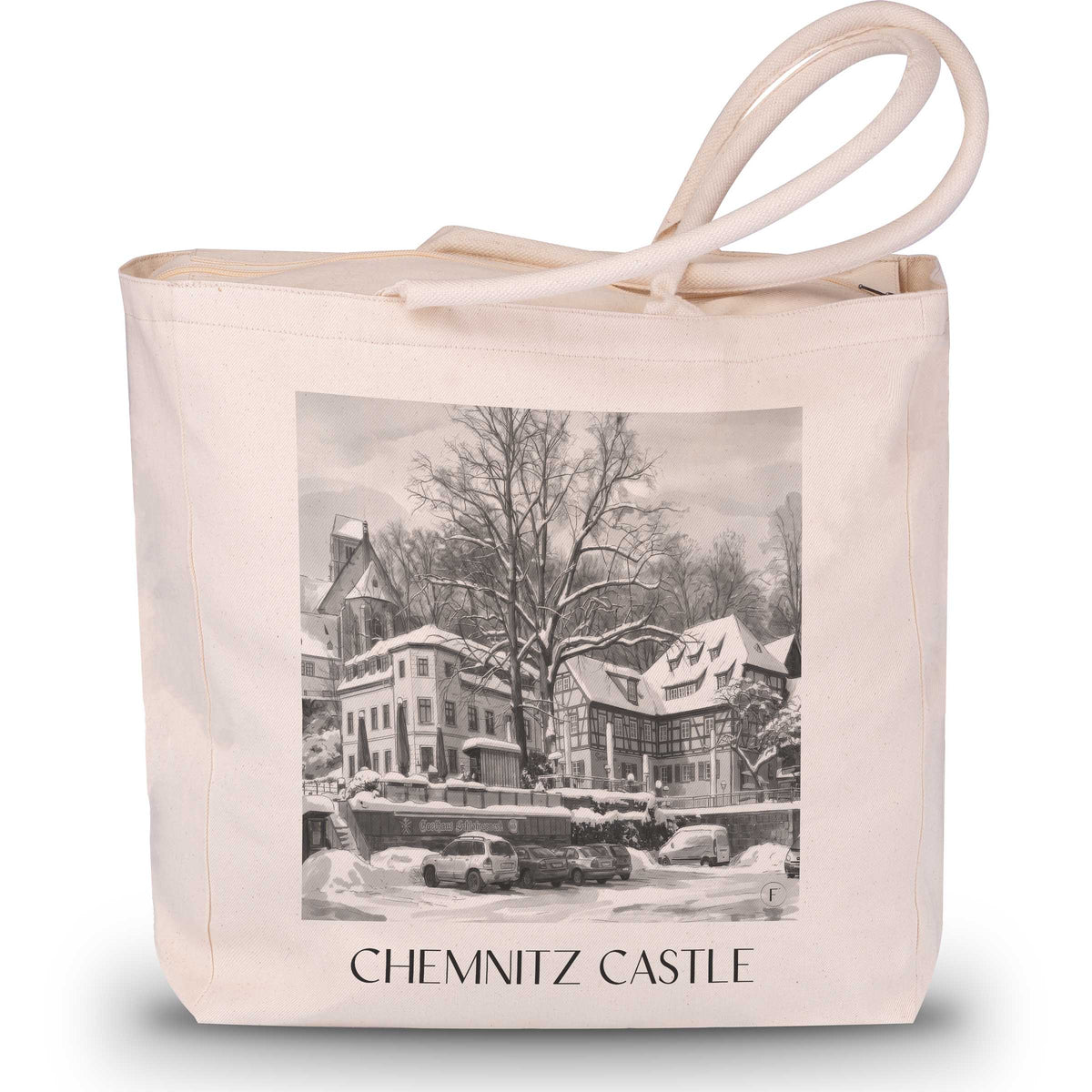 Schloßchemnitz Shopping Tasche - Chemnitz - Deutschland Tote Bag - Einkaufstasche im Aquarell Schwarz-Weiß Stil - favplace