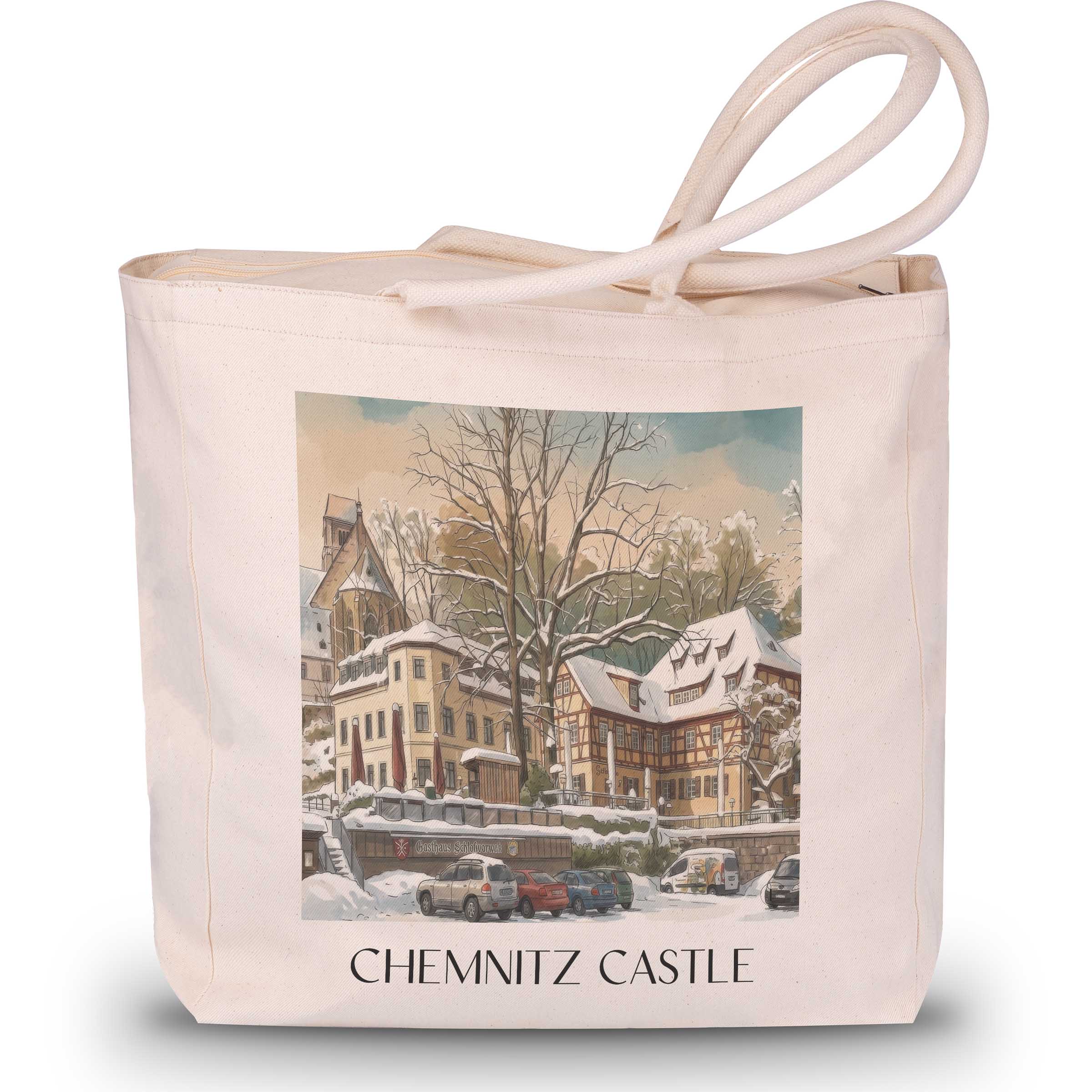 Schloßchemnitz Shopping Tasche - Chemnitz - Deutschland Tote Bag - Einkaufstasche im Aquarell Stil - favplace