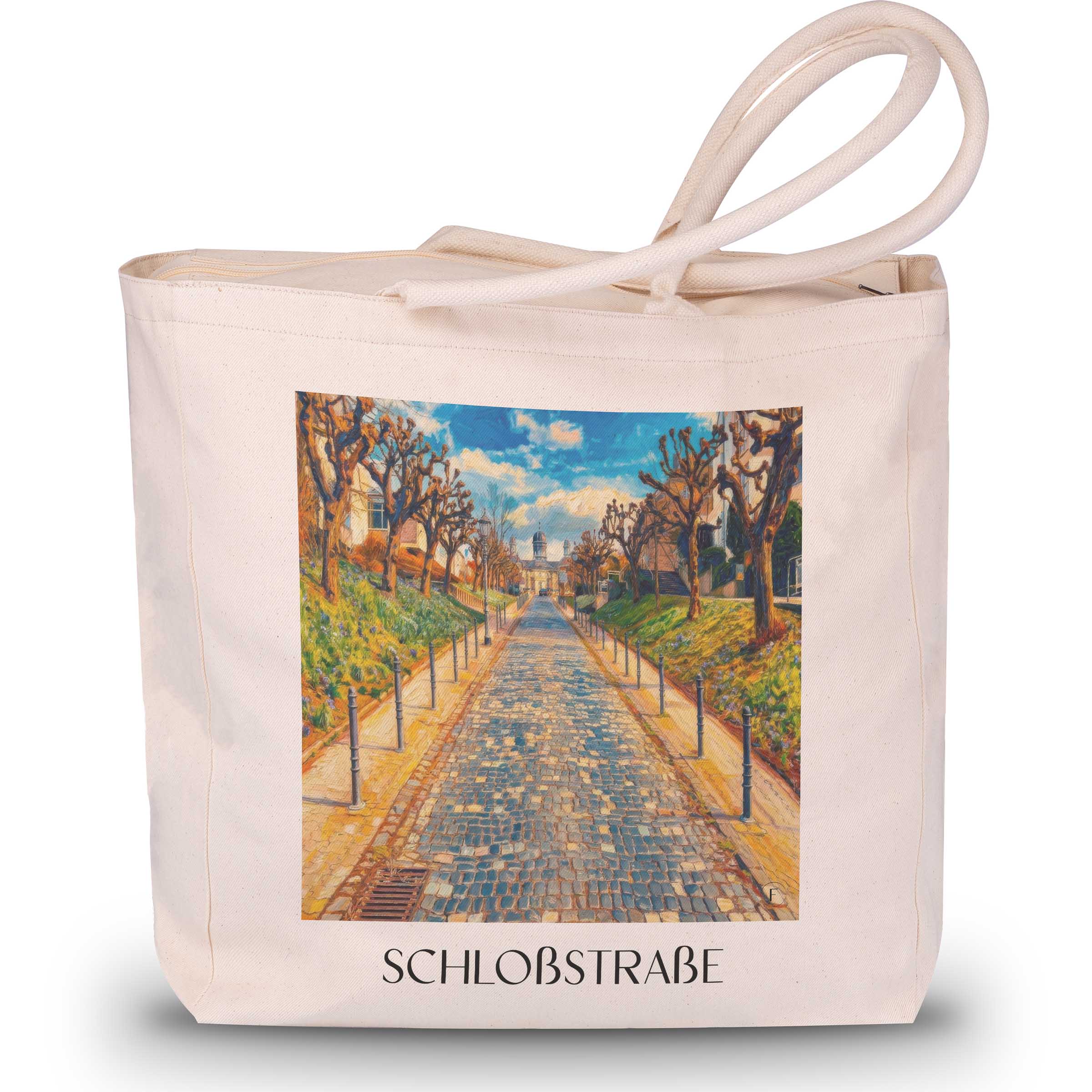schloßstraße-bergisch-gladbach-deutschland-einkaufstasche-oil-painting-oelgemaelde