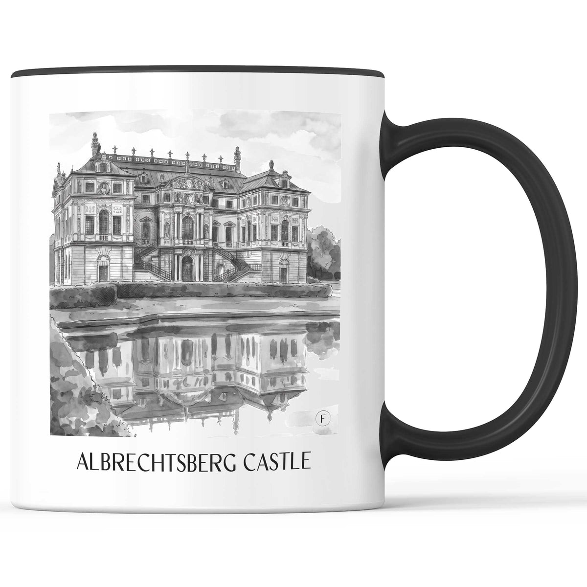 Schloss Albrechtsberg Kaffeebecher - Dresden - Deutschland Becher - Kaffeetasse im Aquarell Schwarz-Weiß Stil - favplace