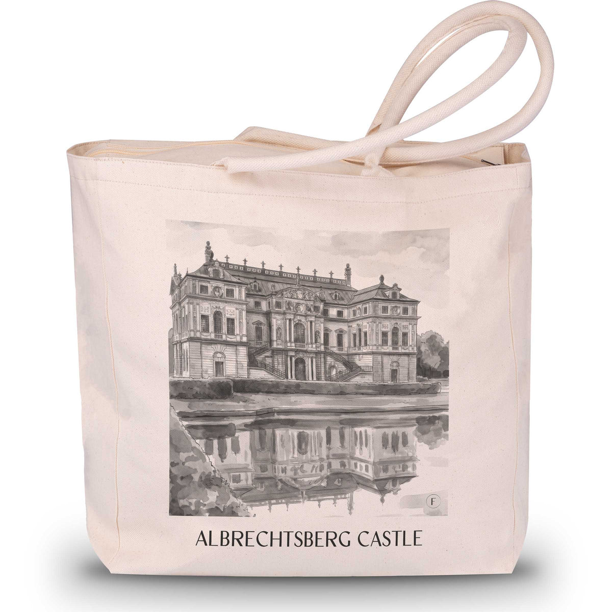 Schloss Albrechtsberg Shopping Tasche - Dresden - Deutschland Tote Bag - Einkaufstasche im Aquarell Schwarz-Weiß Stil - favplace