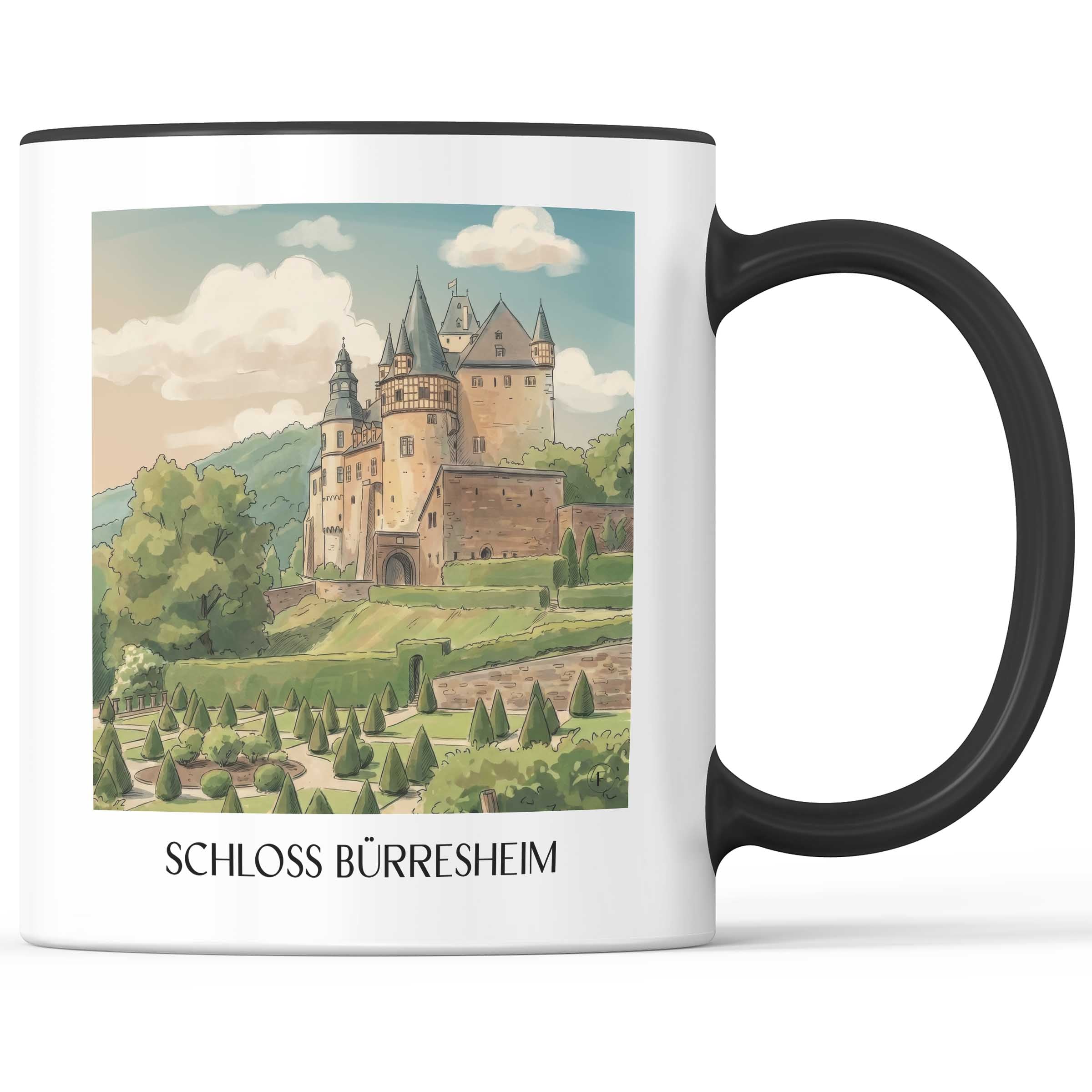 schloss-bürresheim-eifel-deutschland-kaffeebecher-aquarell