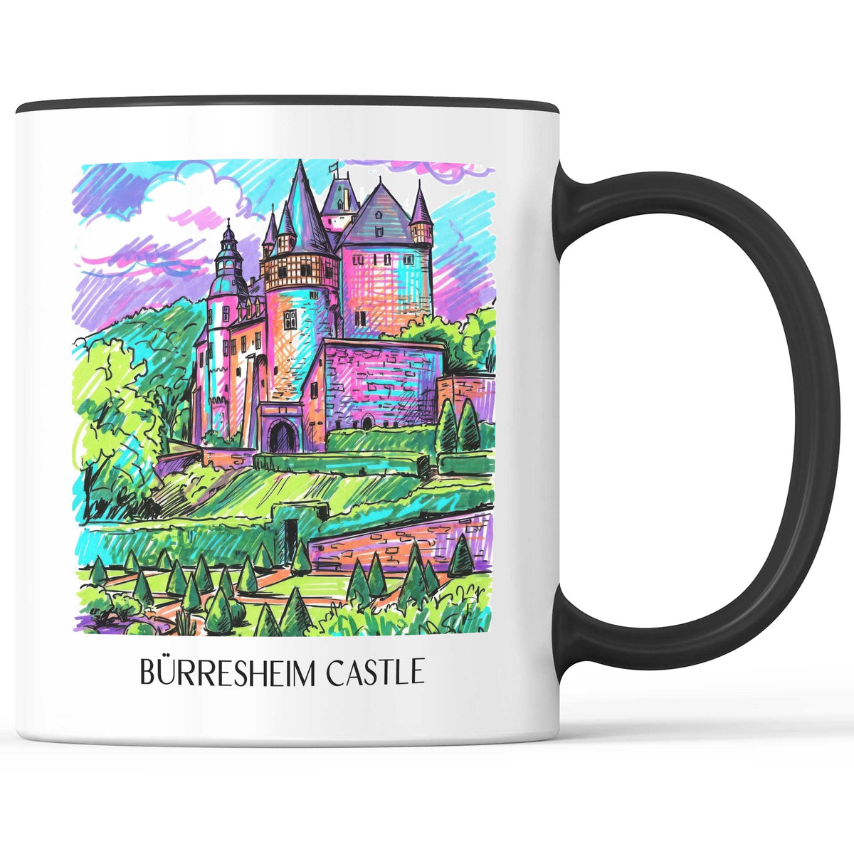 Schloss Bürresheim Kaffeebecher - Eifel - Deutschland Becher - Kaffeetasse im Tag Graffiti Stil - favplace