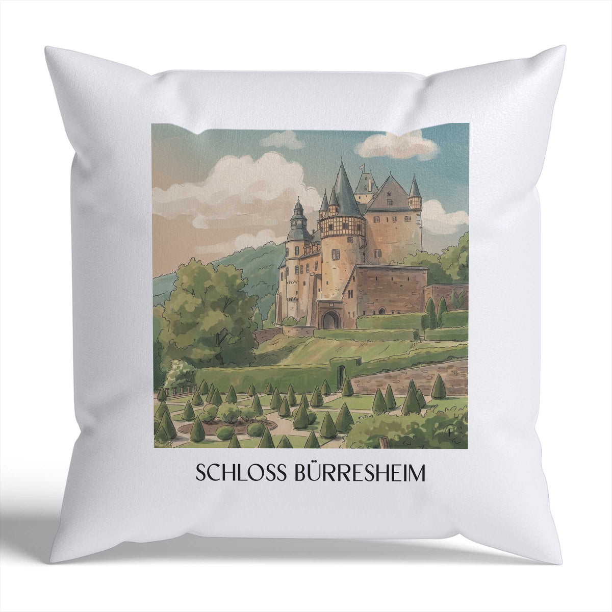 schloss-bürresheim-eifel-deutschland-kissenbezug-aquarell