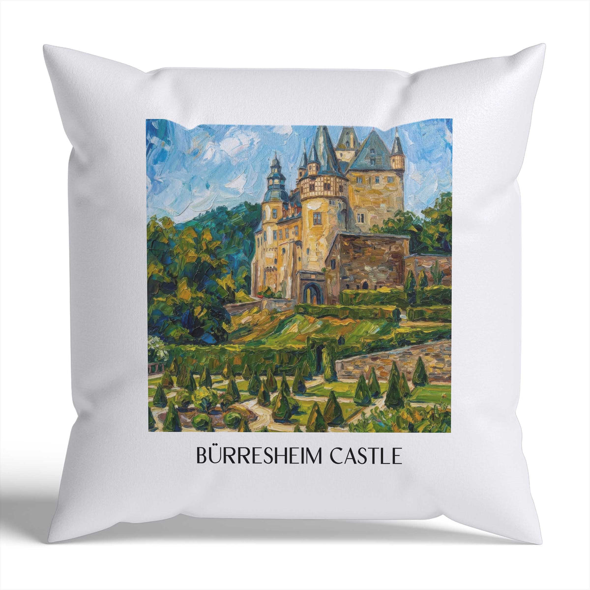 Schloss Bürresheim Kissenhülle - Zierkissen Bezug - Eifel - Deutschland Kissen bzw. Kissenbezug im Ölgemälde Stil - favplace