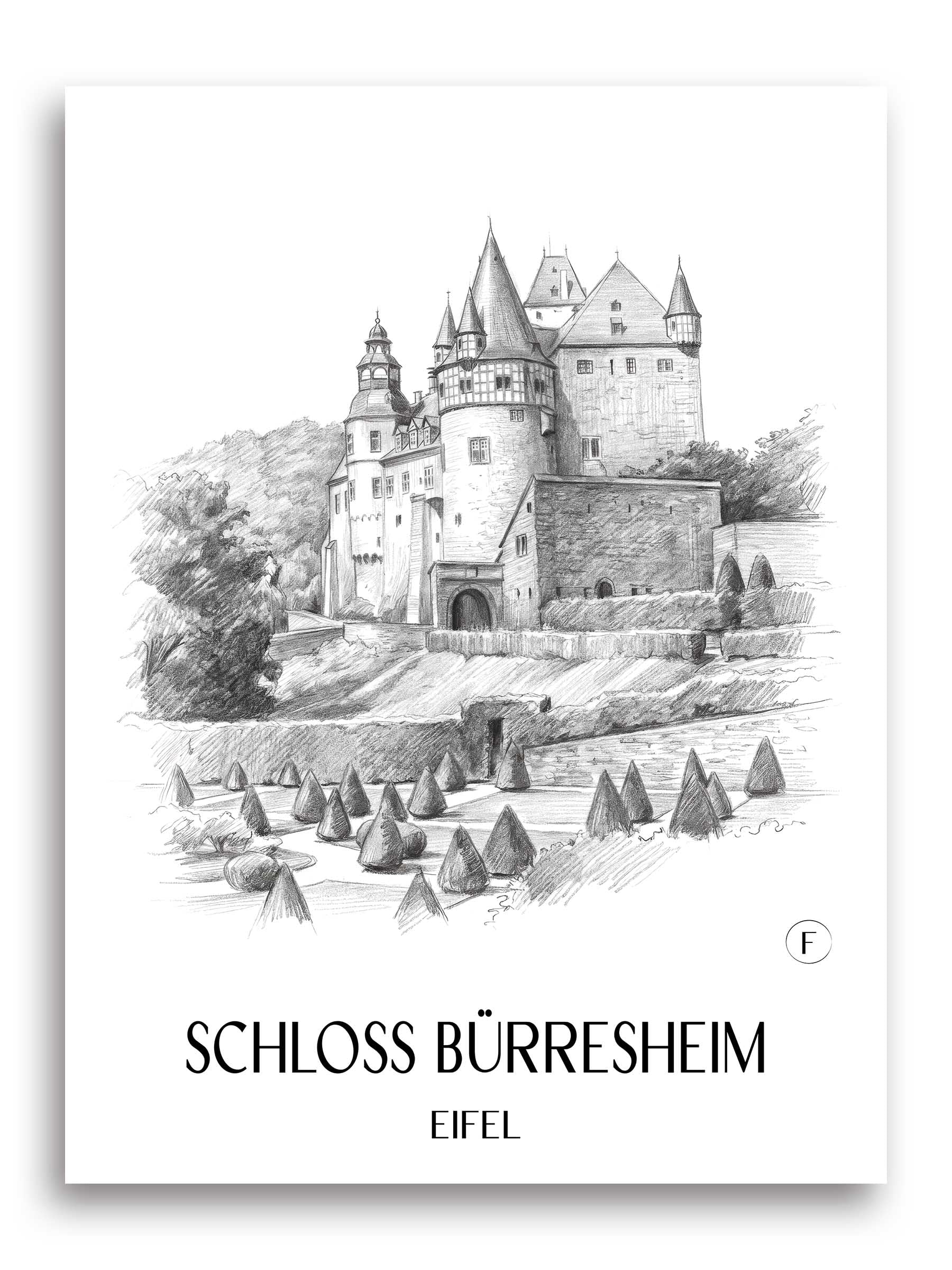 schloss-bürresheim-eifel-deutschland-poster-bleistift-zeichnung-drawing