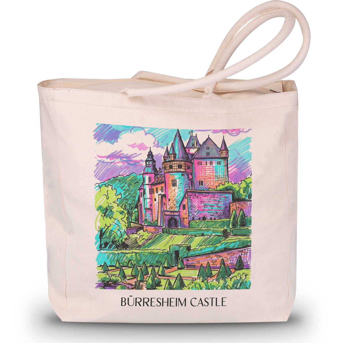 Schloss Bürresheim Shopping Tasche - Eifel - Deutschland Tote Bag - Einkaufstasche im Tag Graffiti Stil - favplace