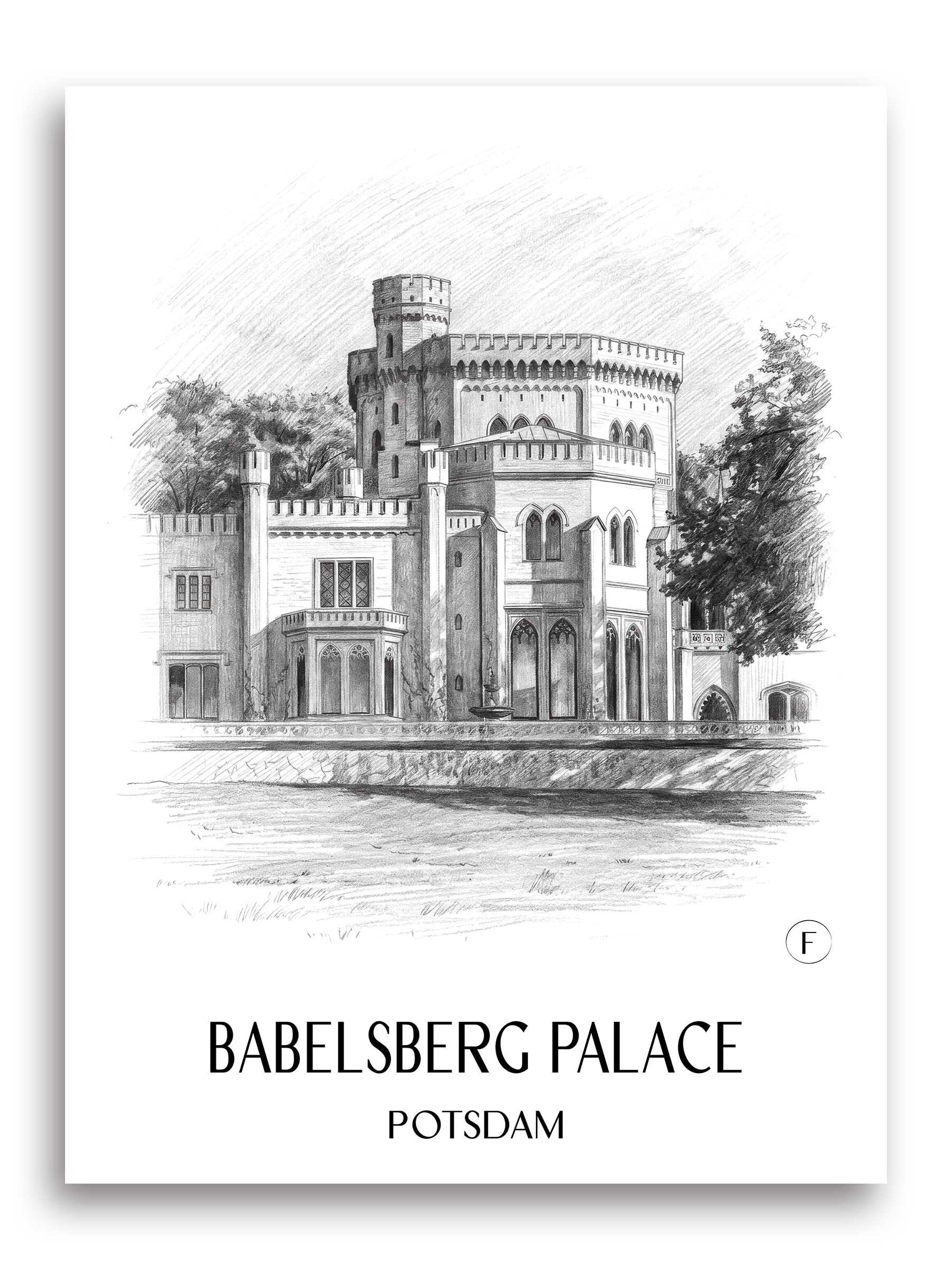 Schloss Babelsberg Poster - Potsdam - Deutschland Kunstdruck - Zeichnung von A4 bis A1