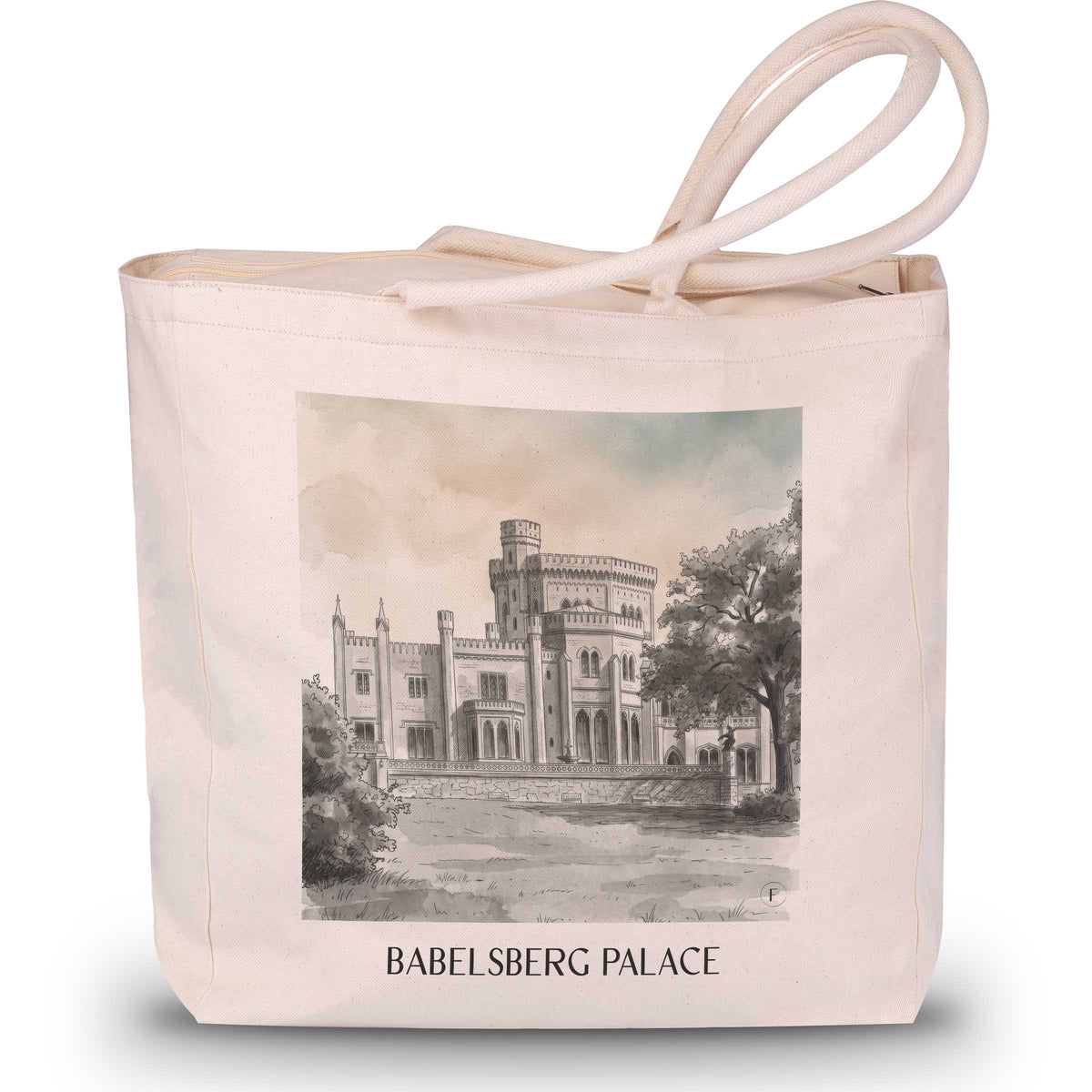 Schloss Babelsberg Shopping Tasche - Potsdam - Deutschland Tote Bag - Einkaufstasche im Aquarell Schwarz-Weiß Stil - favplace