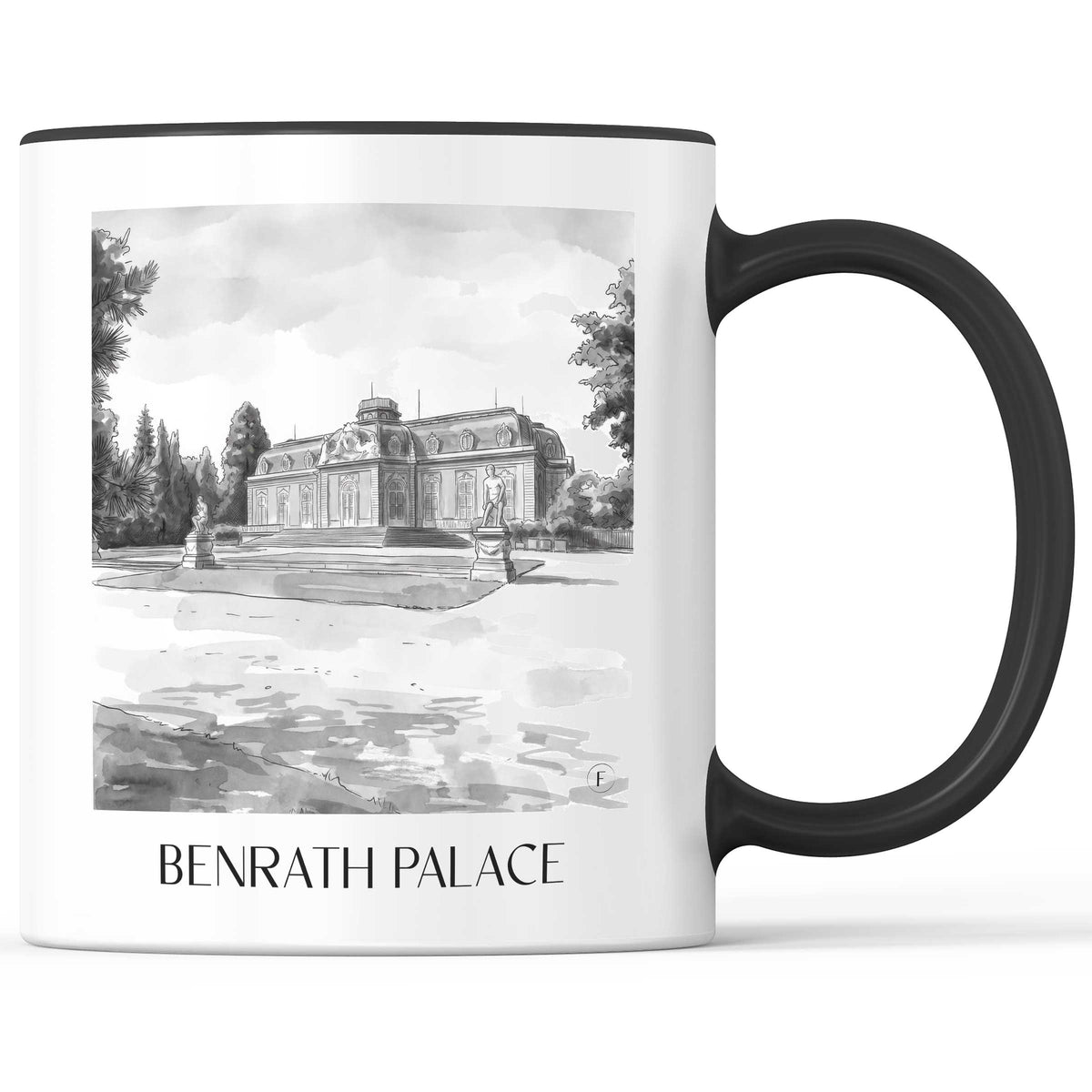 Schloss Benrath Kaffeebecher - Düsseldorf - Deutschland Becher - Kaffeetasse im Aquarell Schwarz-Weiß Stil - favplace