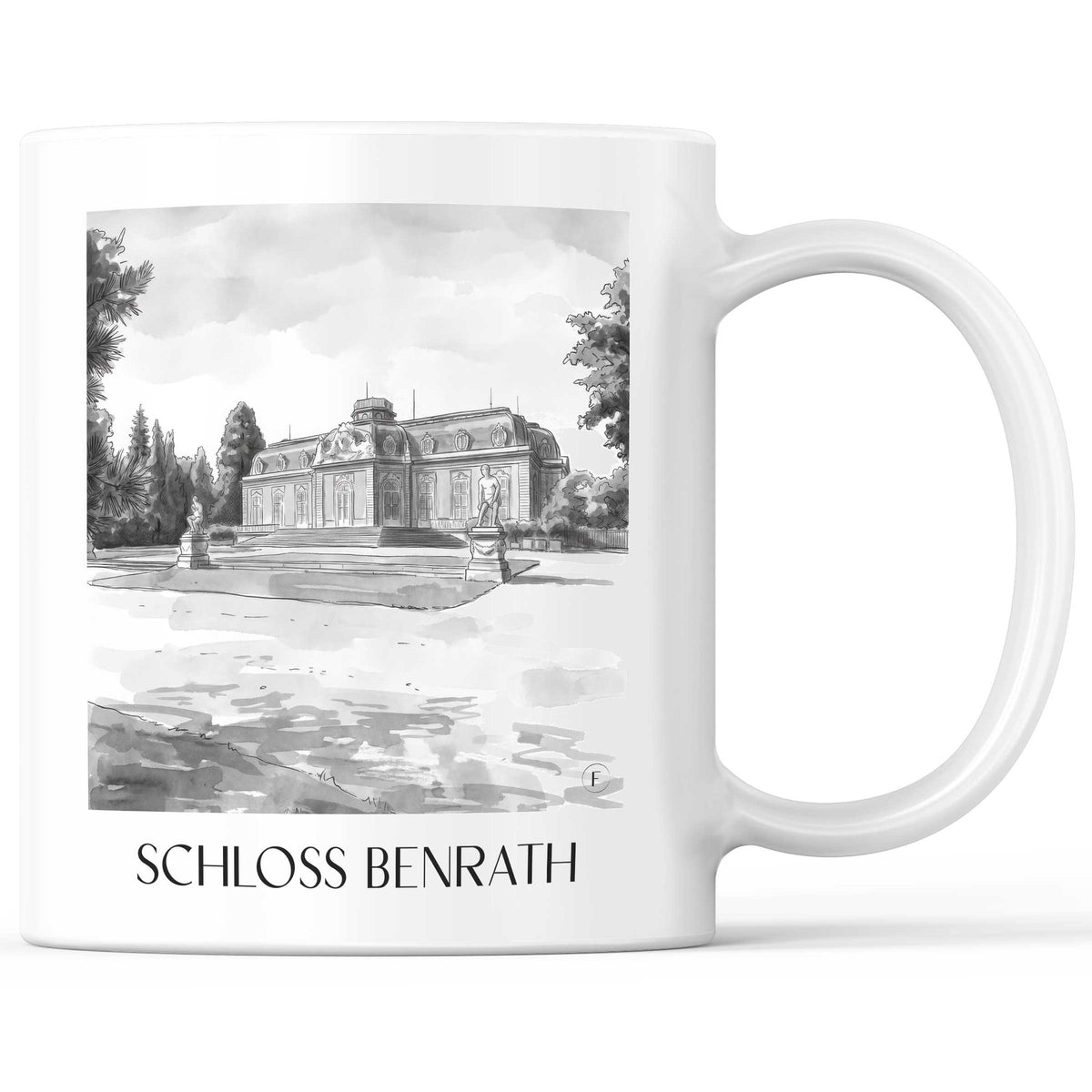 Schloss Benrath Kaffeebecher - Düsseldorf - Deutschland Becher - Kaffeetasse im Aquarell Schwarz-Weiß Stil - favplace