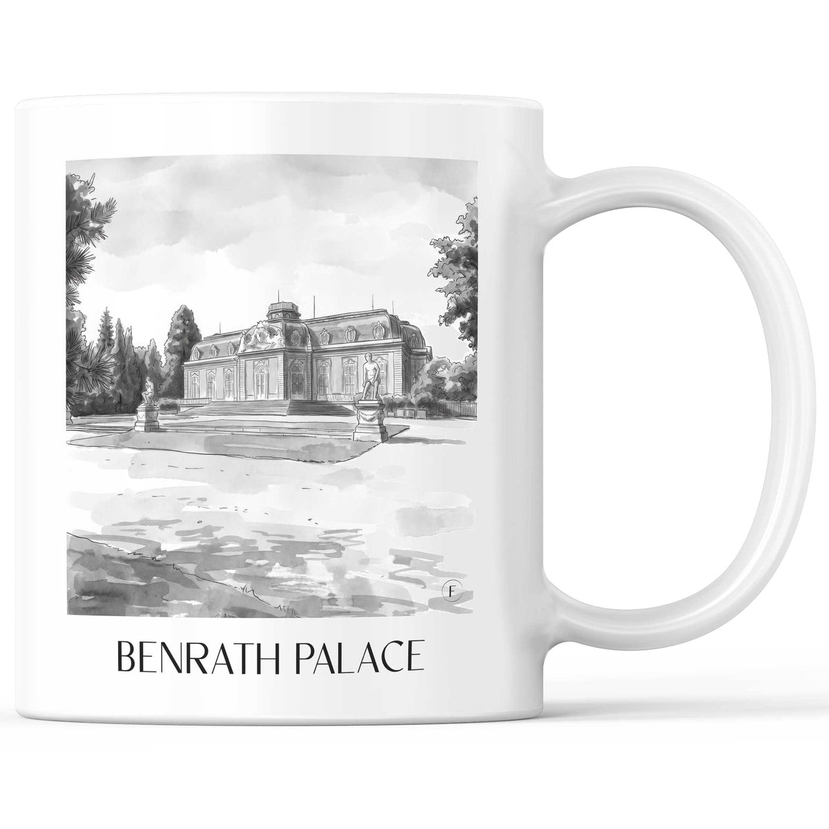 Schloss Benrath Kaffeebecher - Düsseldorf - Deutschland Becher - Kaffeetasse im Aquarell Schwarz-Weiß Stil - favplace