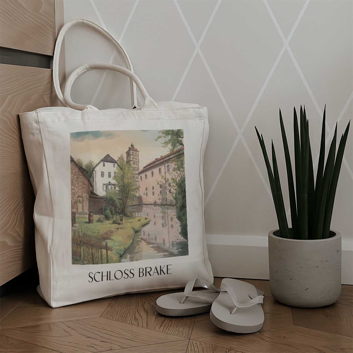 schloss-brake-lemgo-deutschland-einkaufstasche-aquarell