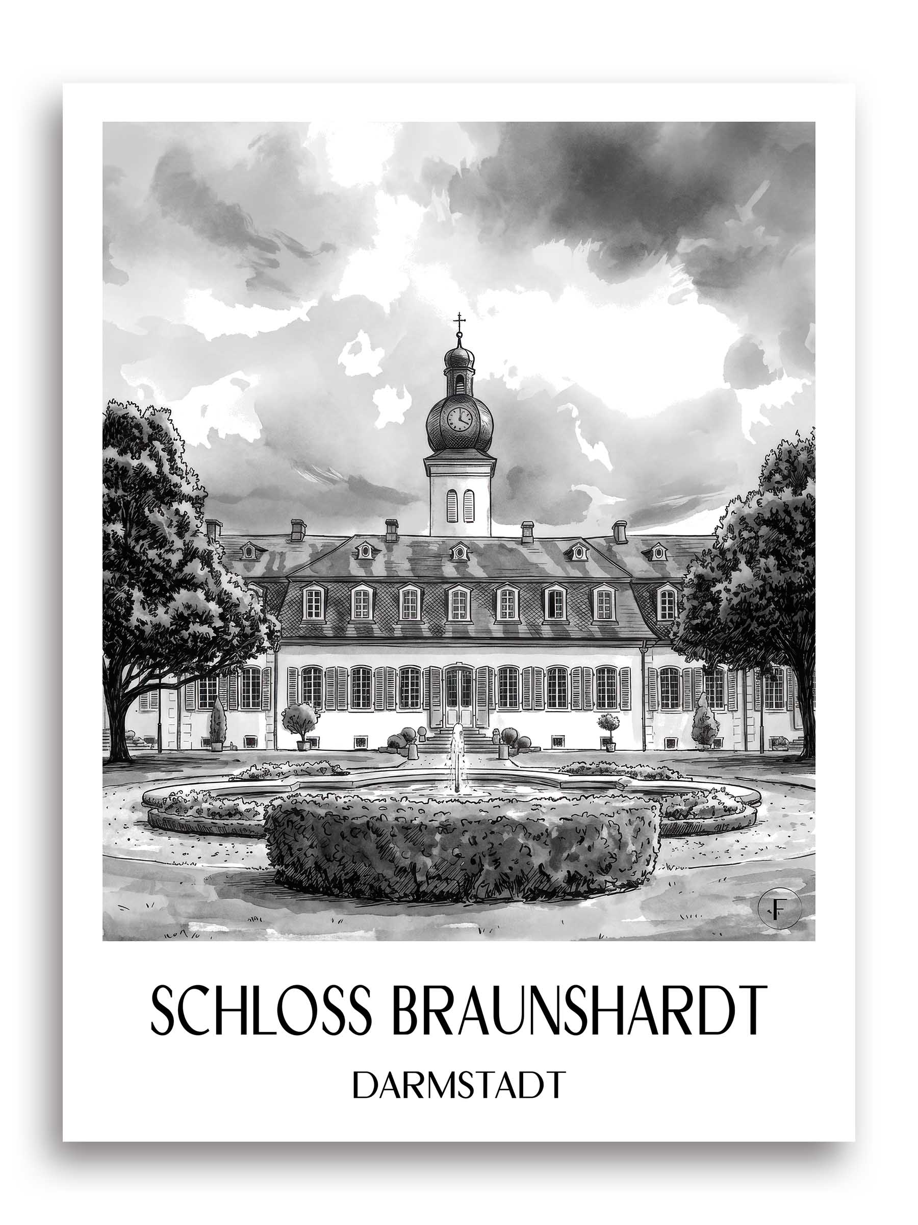 schloss-braunshardt-darmstadt-deutschland-poster-aquarell-schwarz-weiss