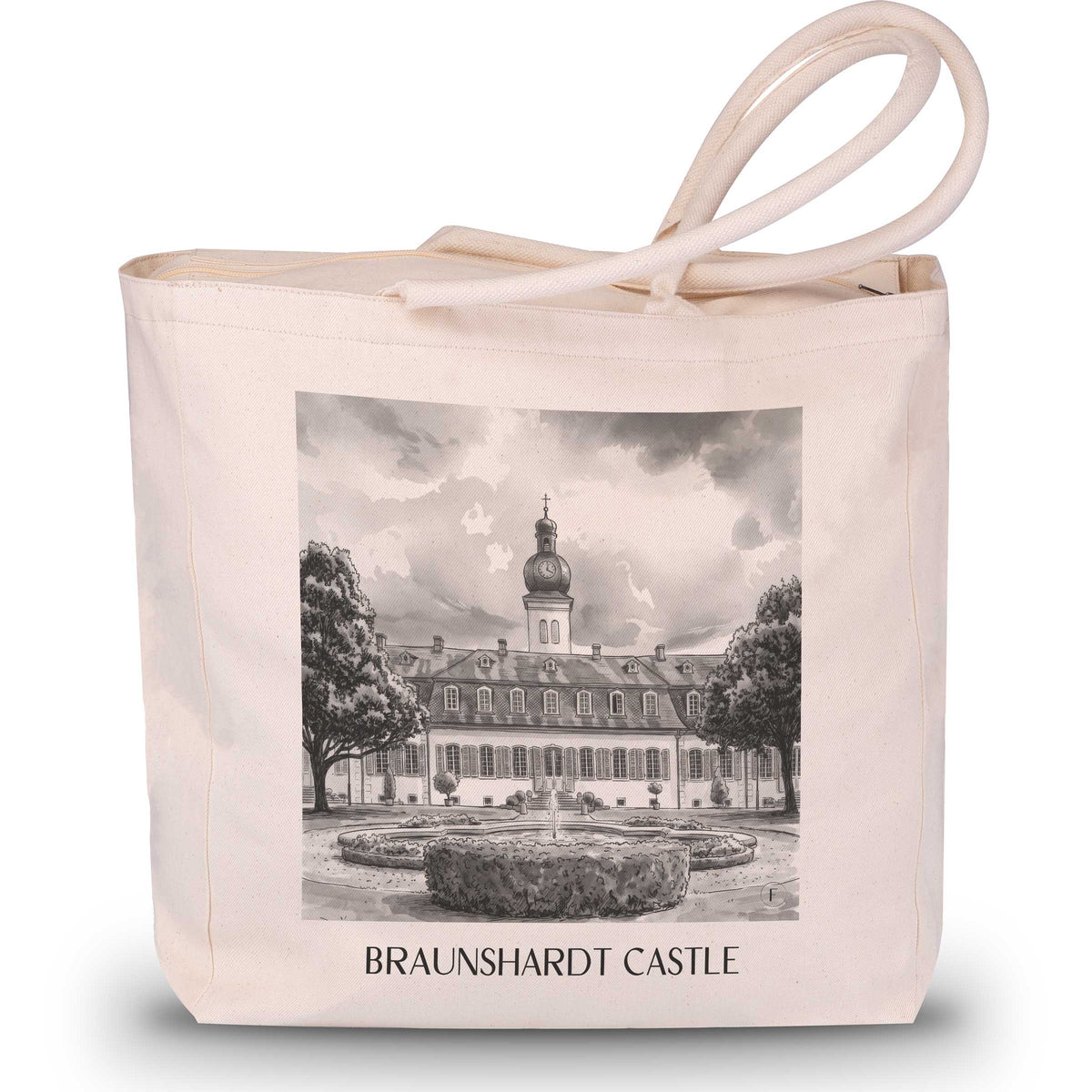 Schloss Braunshardt Shopping Tasche - Darmstadt - Deutschland Tote Bag - Einkaufstasche im Aquarell Schwarz-Weiß Stil - favplace