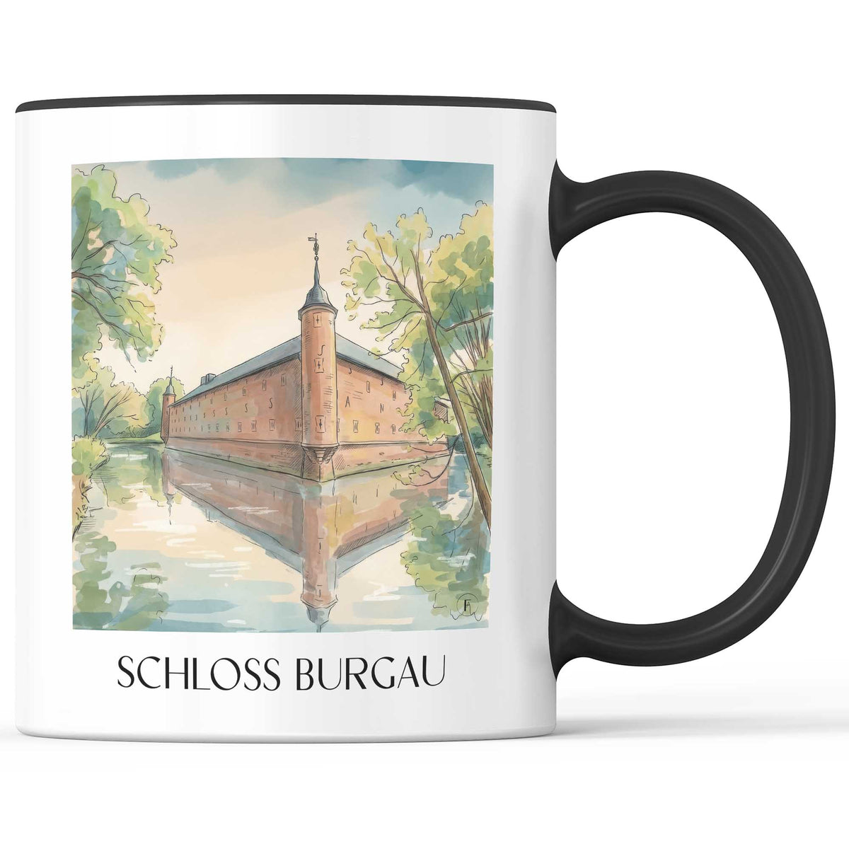 schloss-burgau-düren-deutschland-kaffeebecher-aquarell