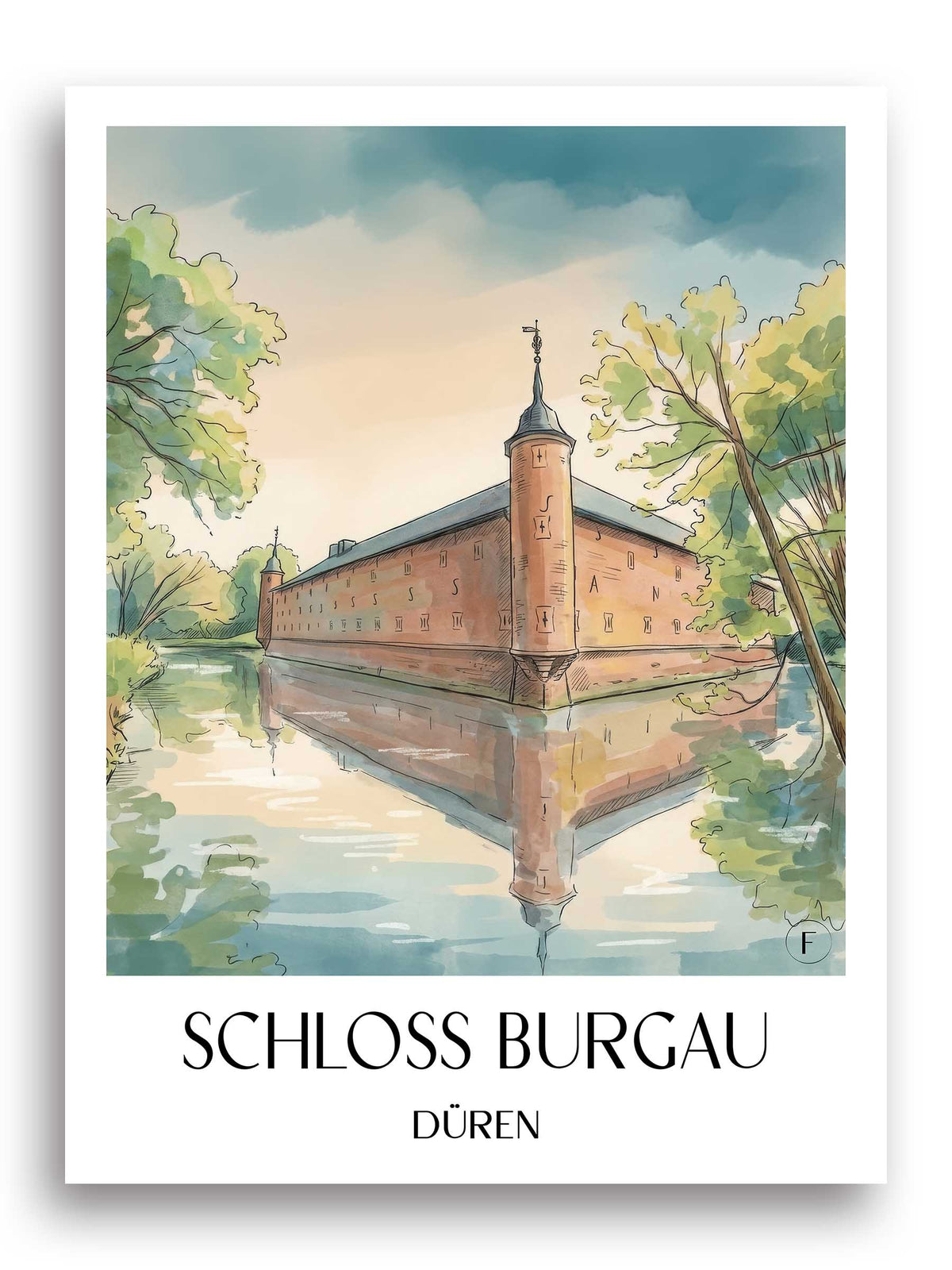 schloss-burgau-düren-deutschland-poster-aquarell