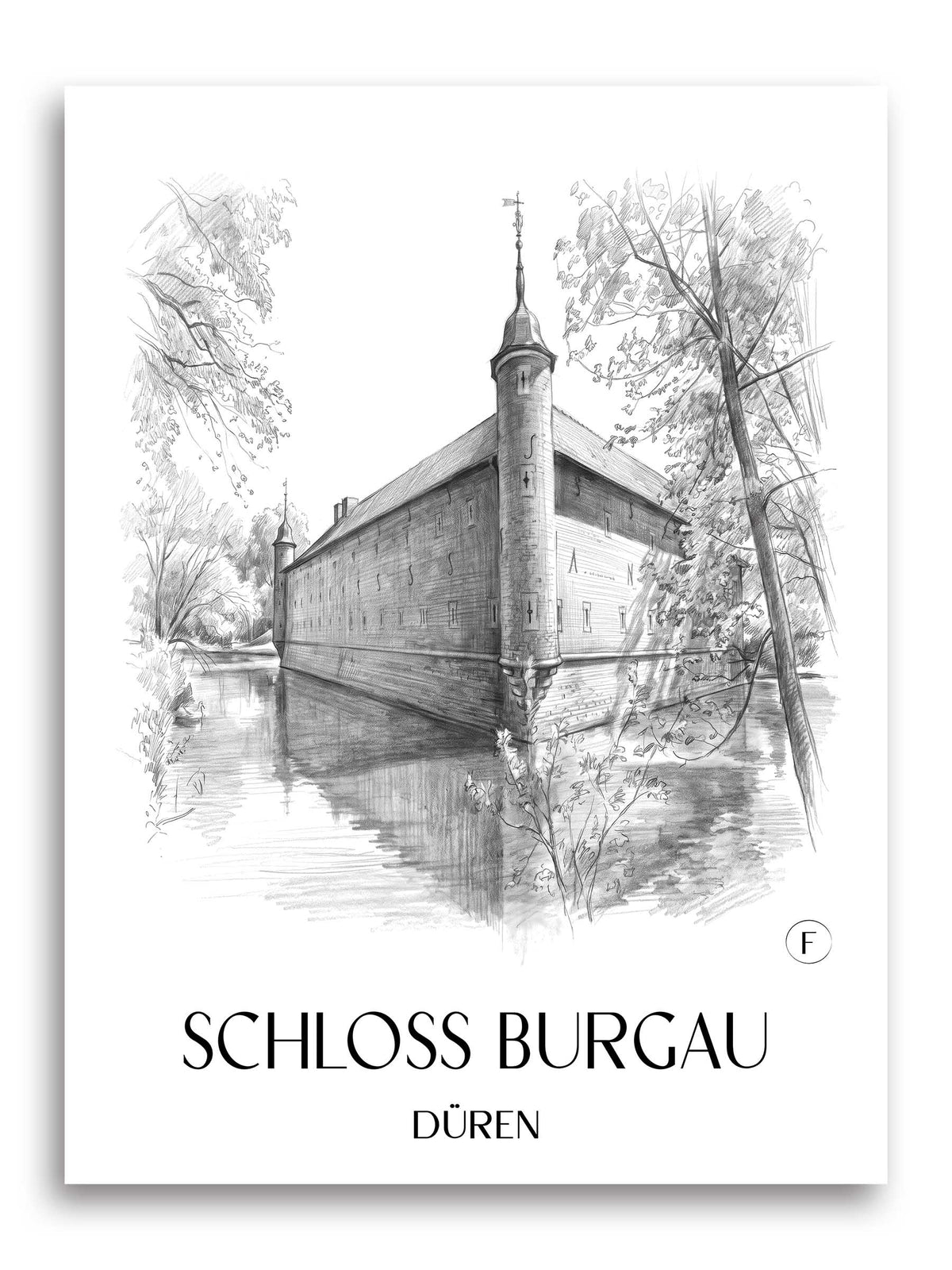 schloss-burgau-düren-deutschland-poster-bleistift-zeichnung-drawing