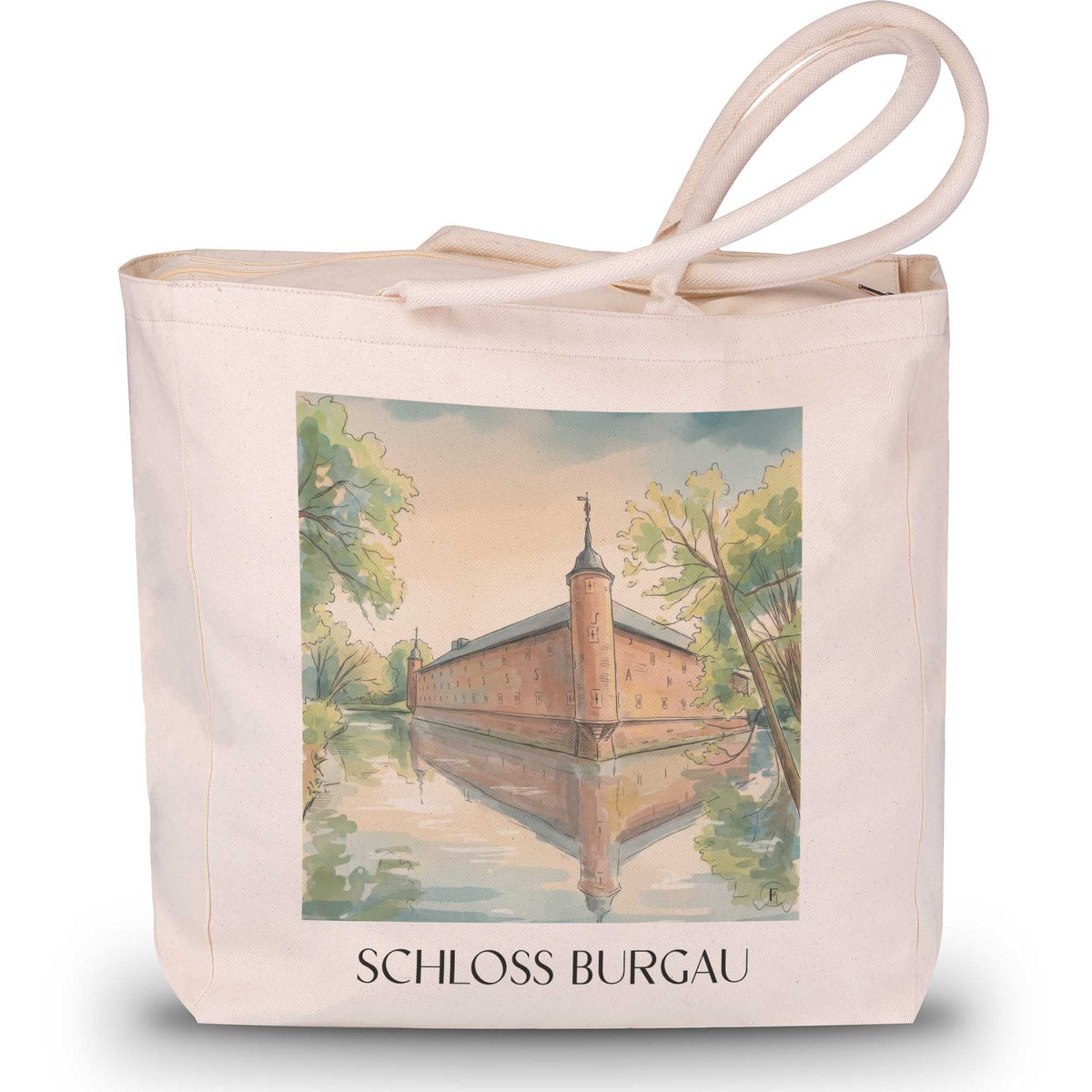schloss-burgau-düren-deutschland-einkaufstasche-aquarell