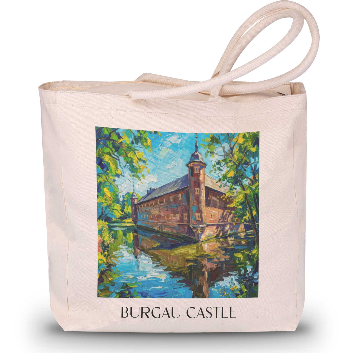 Schloss Burgau Shopping Tasche - Düren - Deutschland Tote Bag - Einkaufstasche im Ölgemälde Stil - favplace