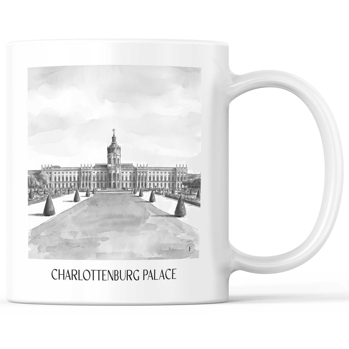 Schloss Charlottenburg Kaffeebecher - Berlin - Deutschland Becher - Kaffeetasse im Aquarell Schwarz-Weiß Stil - favplace
