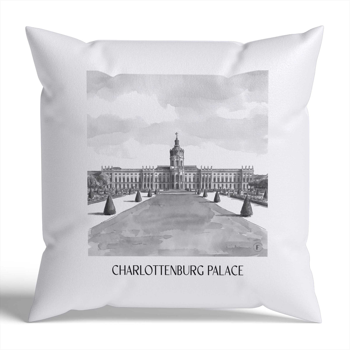 Schloss Charlottenburg Kissenhülle - Zierkissen Bezug - Berlin - Deutschland Kissen bzw. Kissenbezug im Aquarell Schwarz-Weiß Stil - favplace