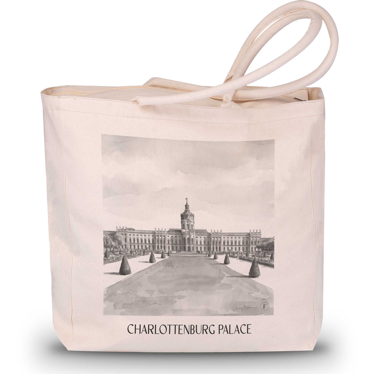 Schloss Charlottenburg Shopping Tasche - Berlin - Deutschland Tote Bag - Einkaufstasche im Aquarell Schwarz-Weiß Stil - favplace