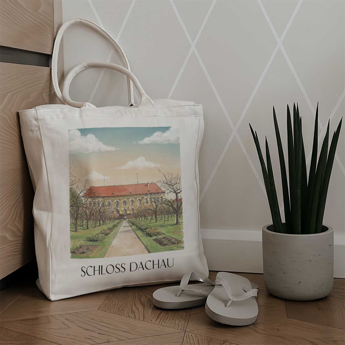 schloss-dachau-oberbayern-deutschland-einkaufstasche-aquarell