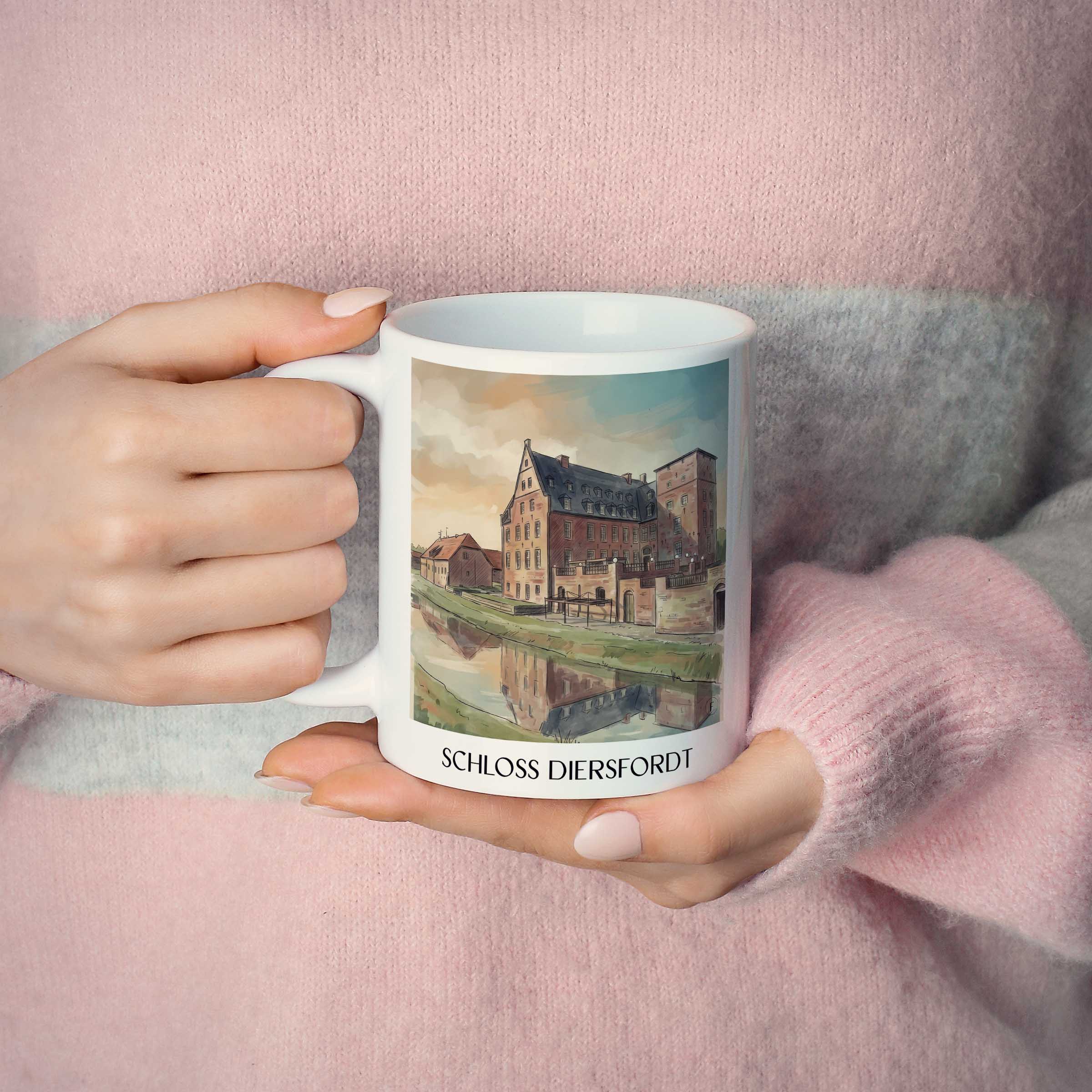 schloss-diersfordt-wesel-deutschland-kaffeebecher-aquarell