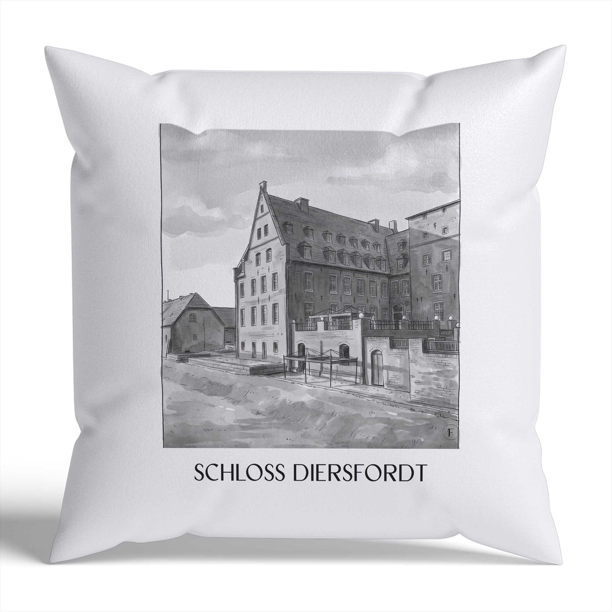 schloss-diersfordt-wesel-deutschland-kissenbezug-aquarell-schwarz-weiss