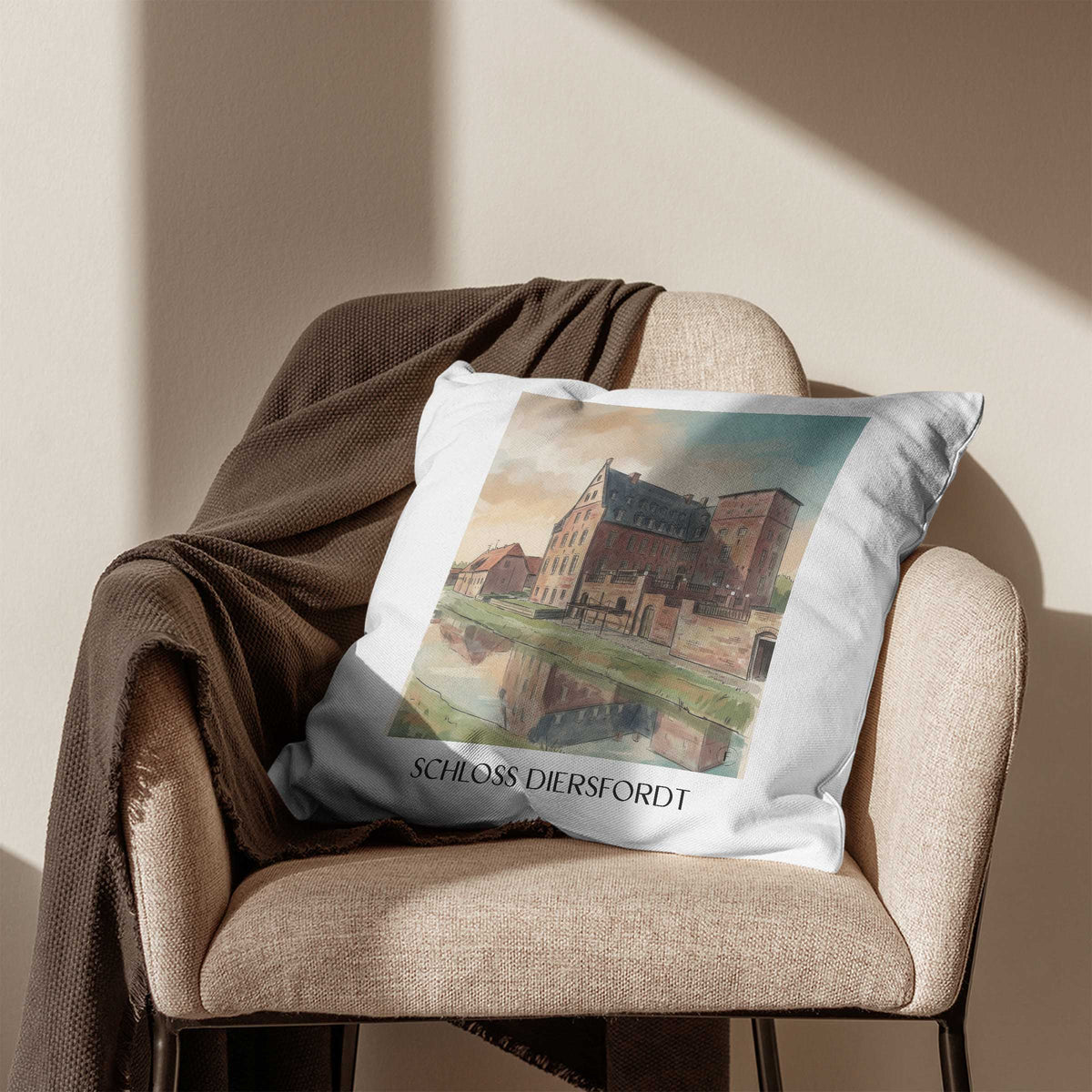 schloss-diersfordt-wesel-deutschland-kissenbezug-aquarell