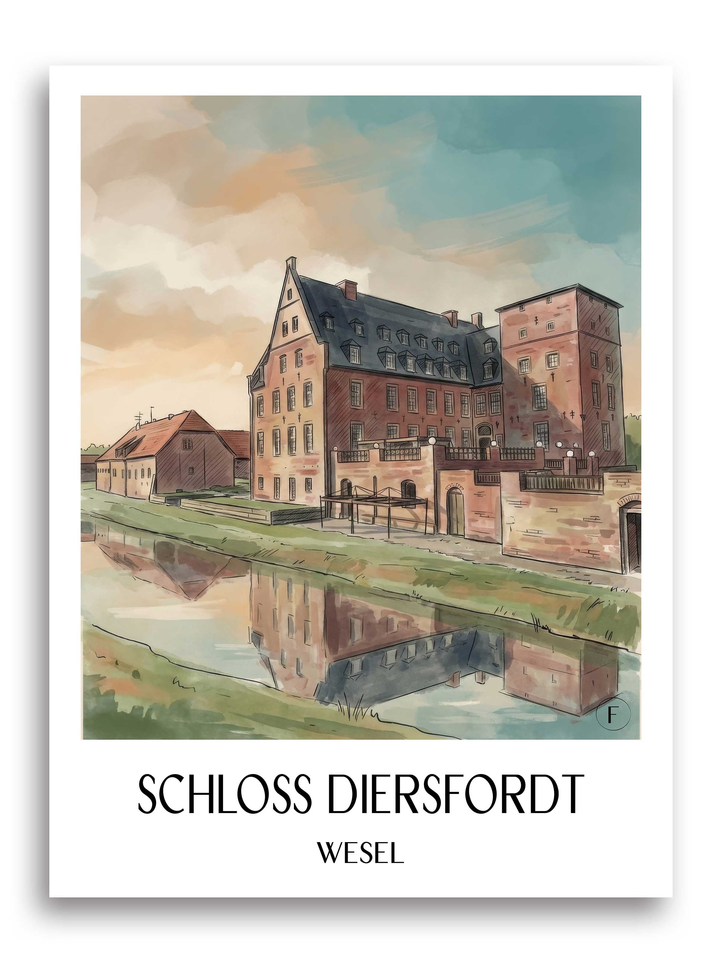 schloss-diersfordt-wesel-deutschland-poster-aquarell