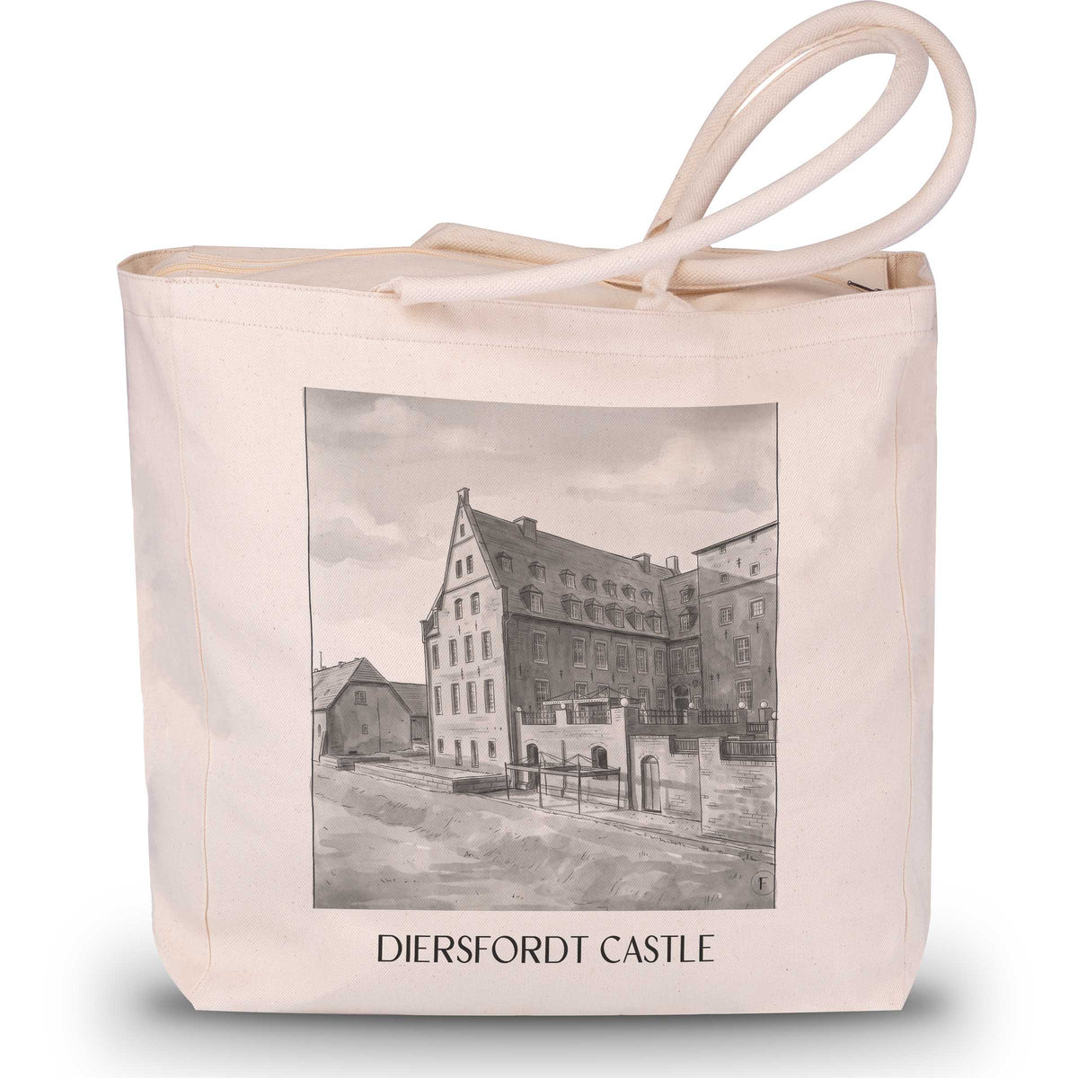 Schloss Diersfordt Shopping Tasche - Wesel - Deutschland Tote Bag - Einkaufstasche im Aquarell Schwarz-Weiß Stil - favplace
