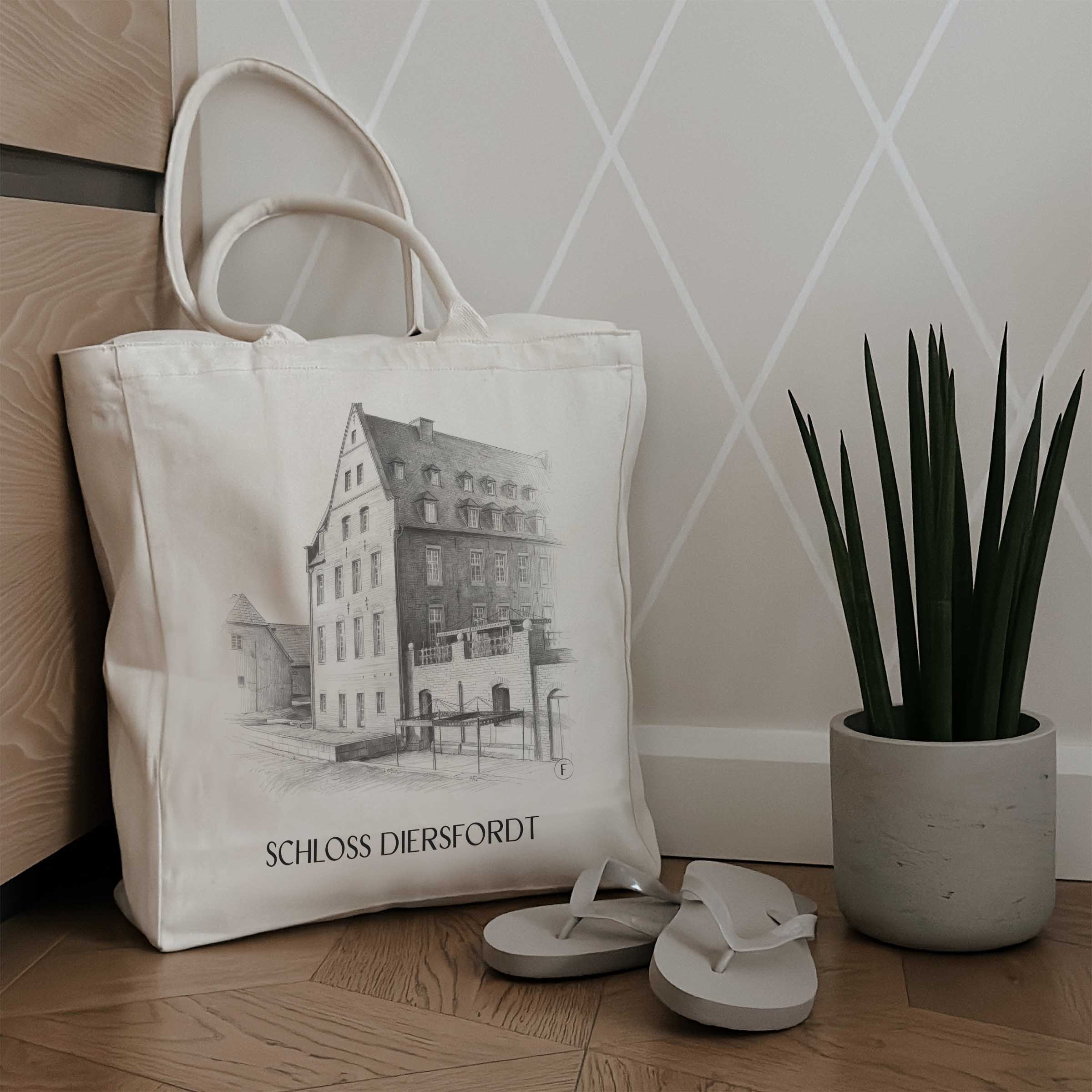 schloss-diersfordt-wesel-deutschland-einkaufstasche-bleistift-zeichnung-drawing