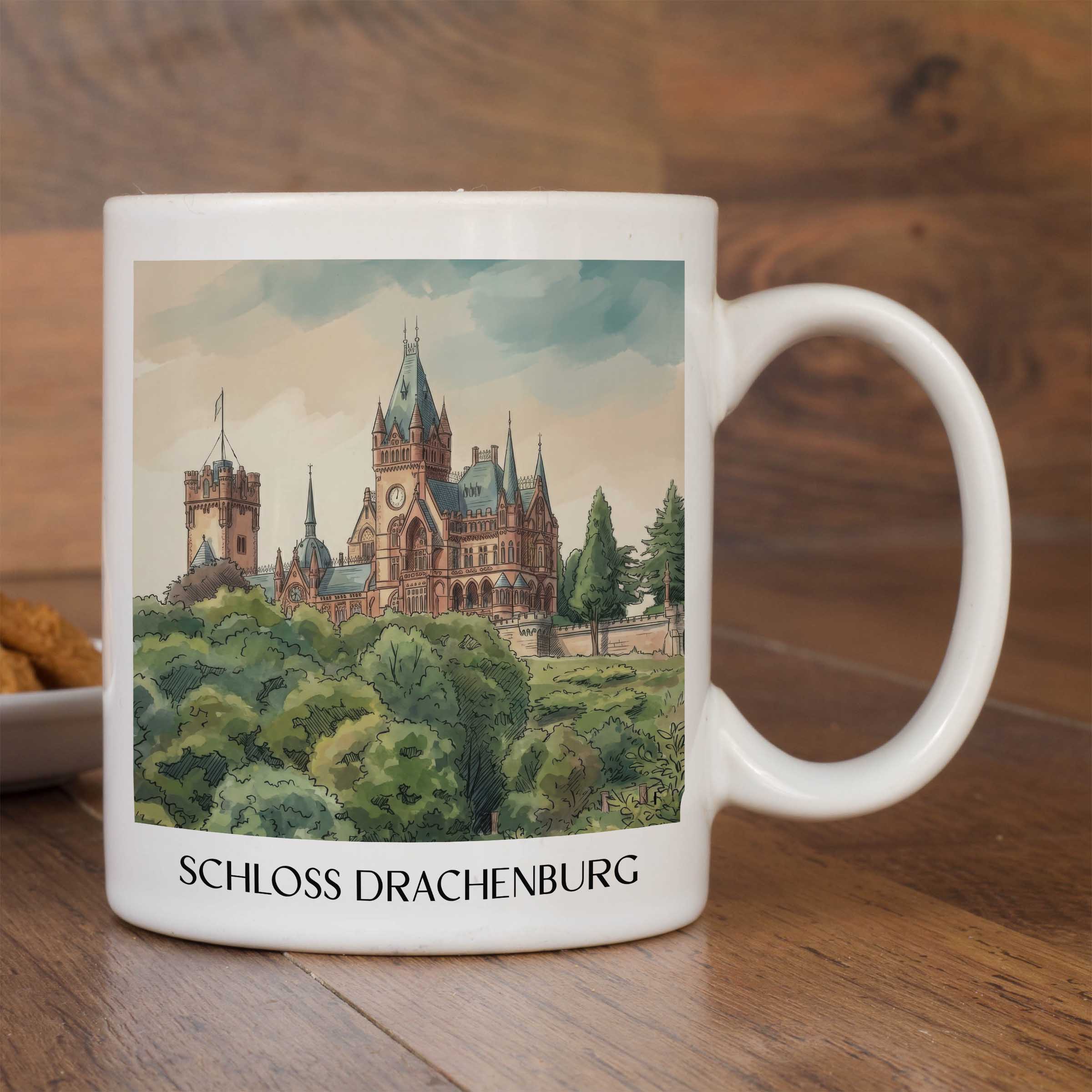 schloss-drachenburg-königswinter-deutschland-kaffeebecher-aquarell