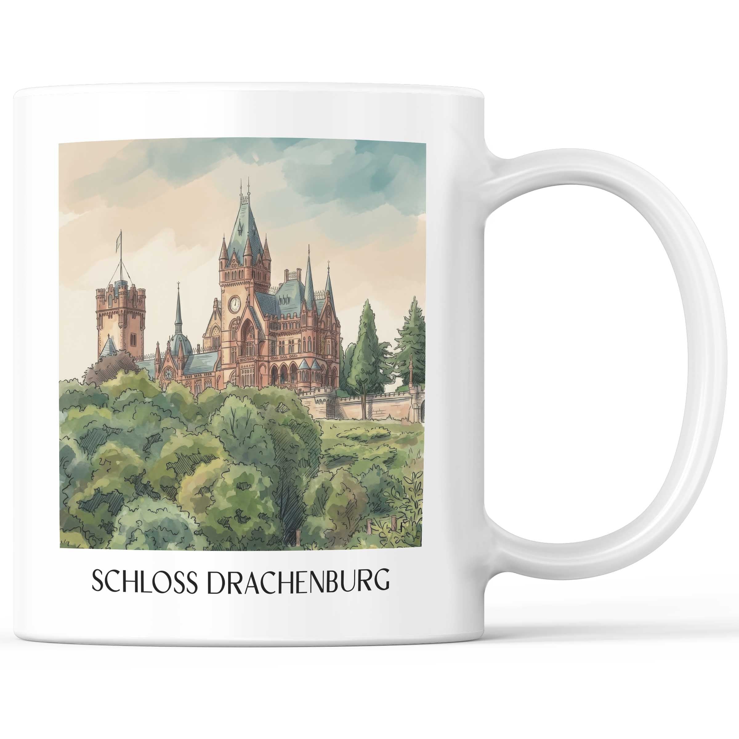 schloss-drachenburg-königswinter-deutschland-kaffeebecher-aquarell