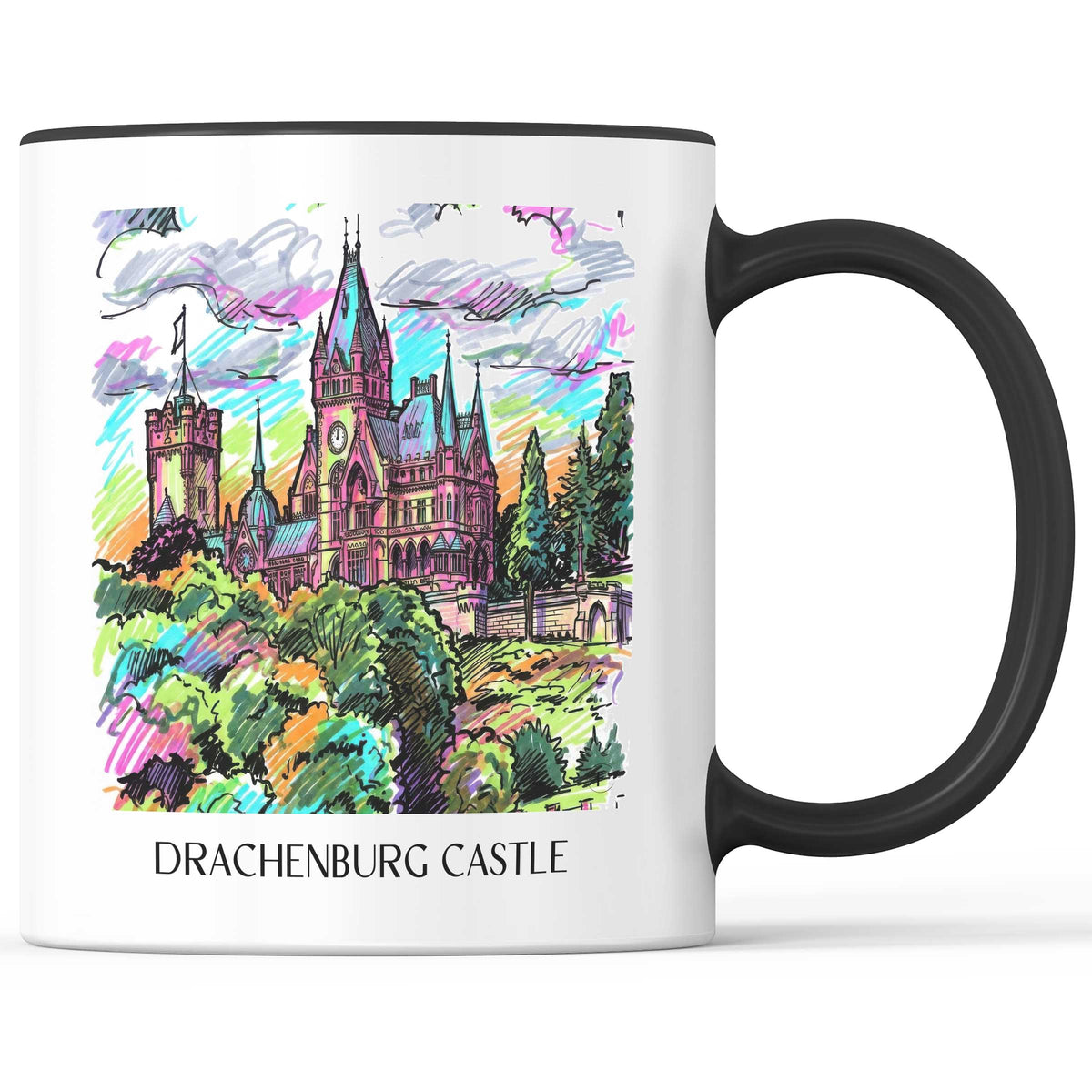 Schloss Drachenburg Kaffeebecher - Königswinter - Deutschland Becher - Kaffeetasse im Tag Graffiti Stil - favplace