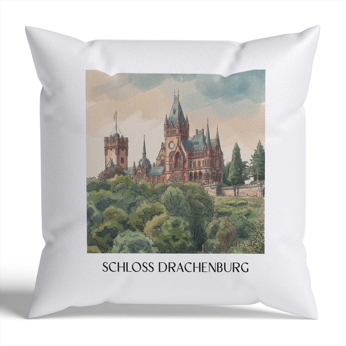 schloss-drachenburg-königswinter-deutschland-kissenbezug-aquarell