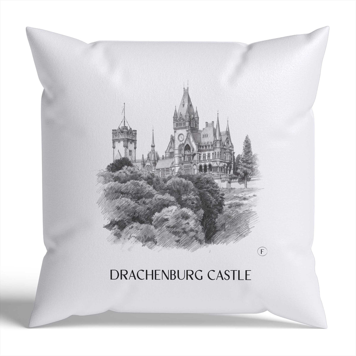 Schloss Drachenburg Kissenhülle - Zierkissen Bezug - Königswinter - Deutschland Kissen bzw. Kissenbezug im Zeichnung Stil - favplace