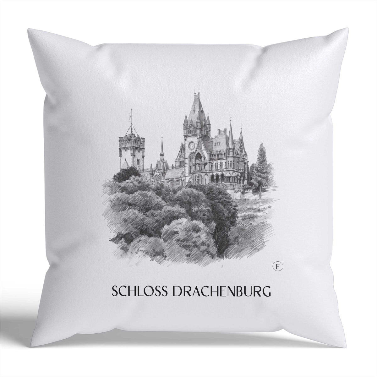 schloss-drachenburg-königswinter-deutschland-kissenbezug-bleistift-zeichnung-drawing